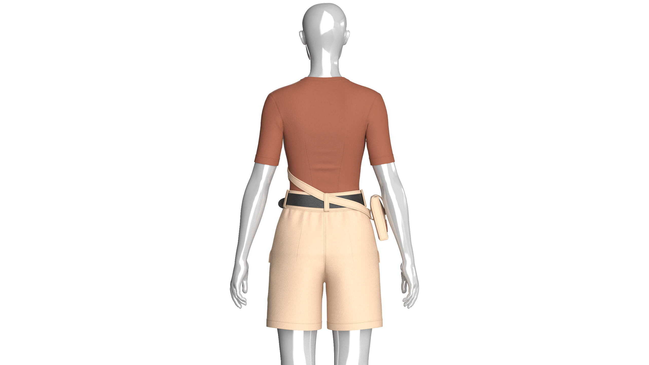 Girls V-Neck Top and Cargo Shorts with Belt 3D Model