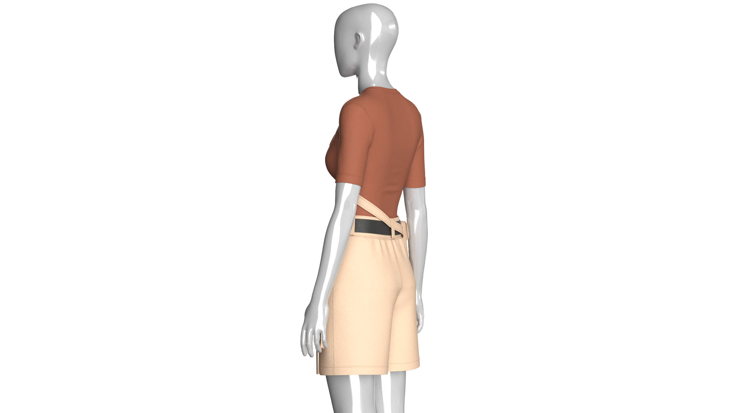 Girls V-Neck Top and Cargo Shorts with Belt 3D Model