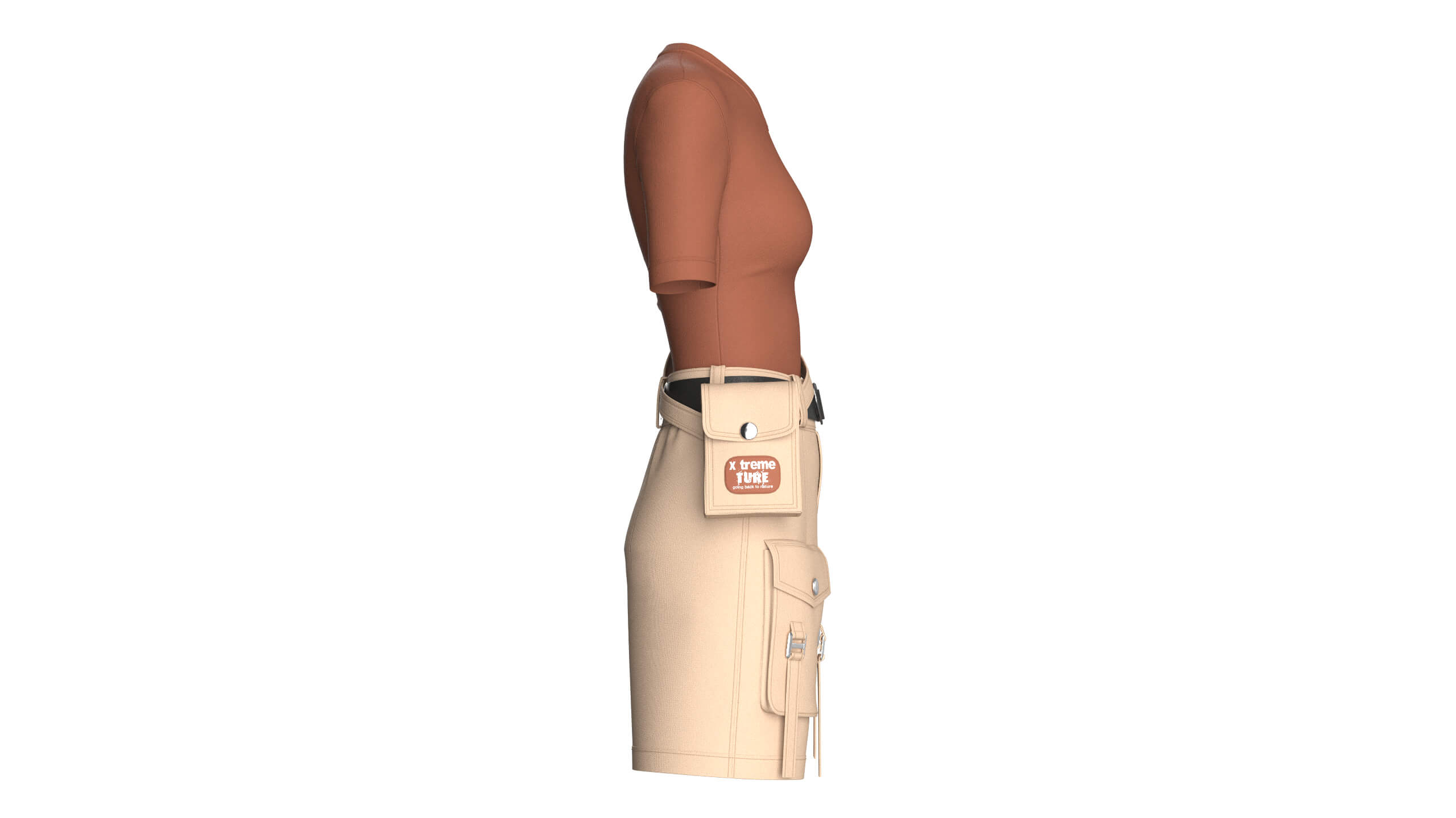 Girls V-Neck Top and Cargo Shorts with Belt 3D Model