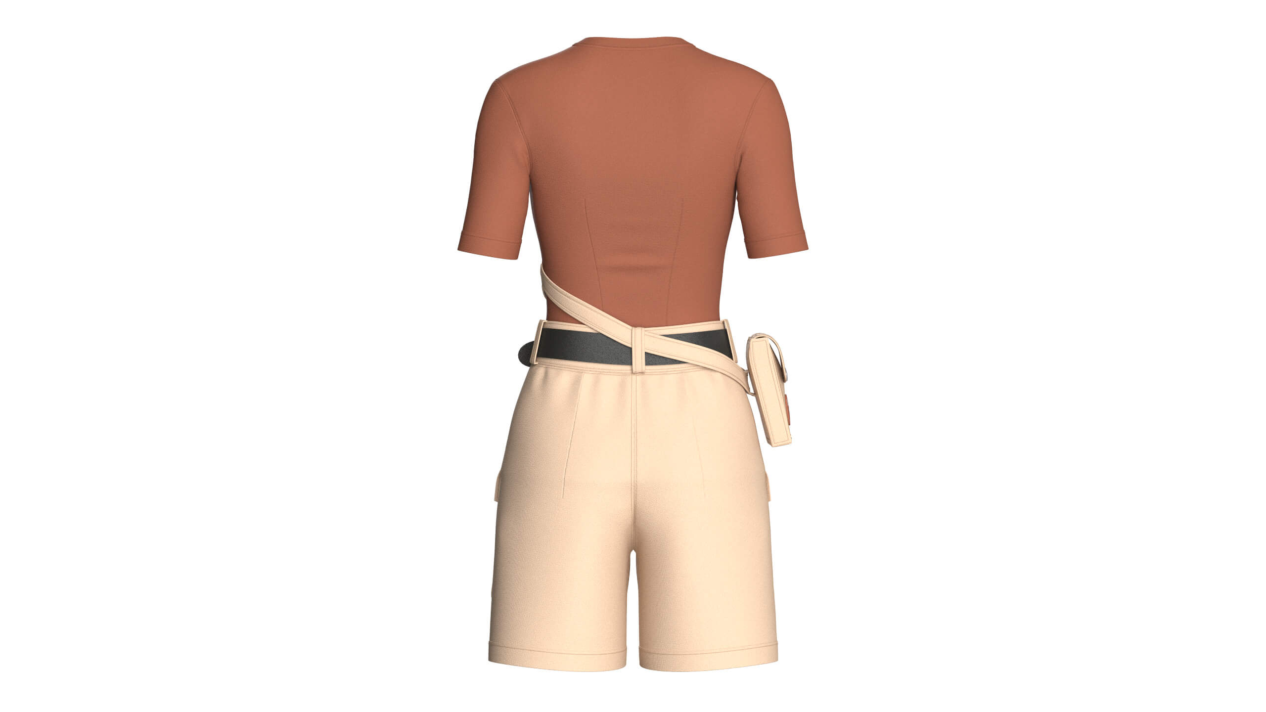 Girls V-Neck Top and Cargo Shorts with Belt 3D Model