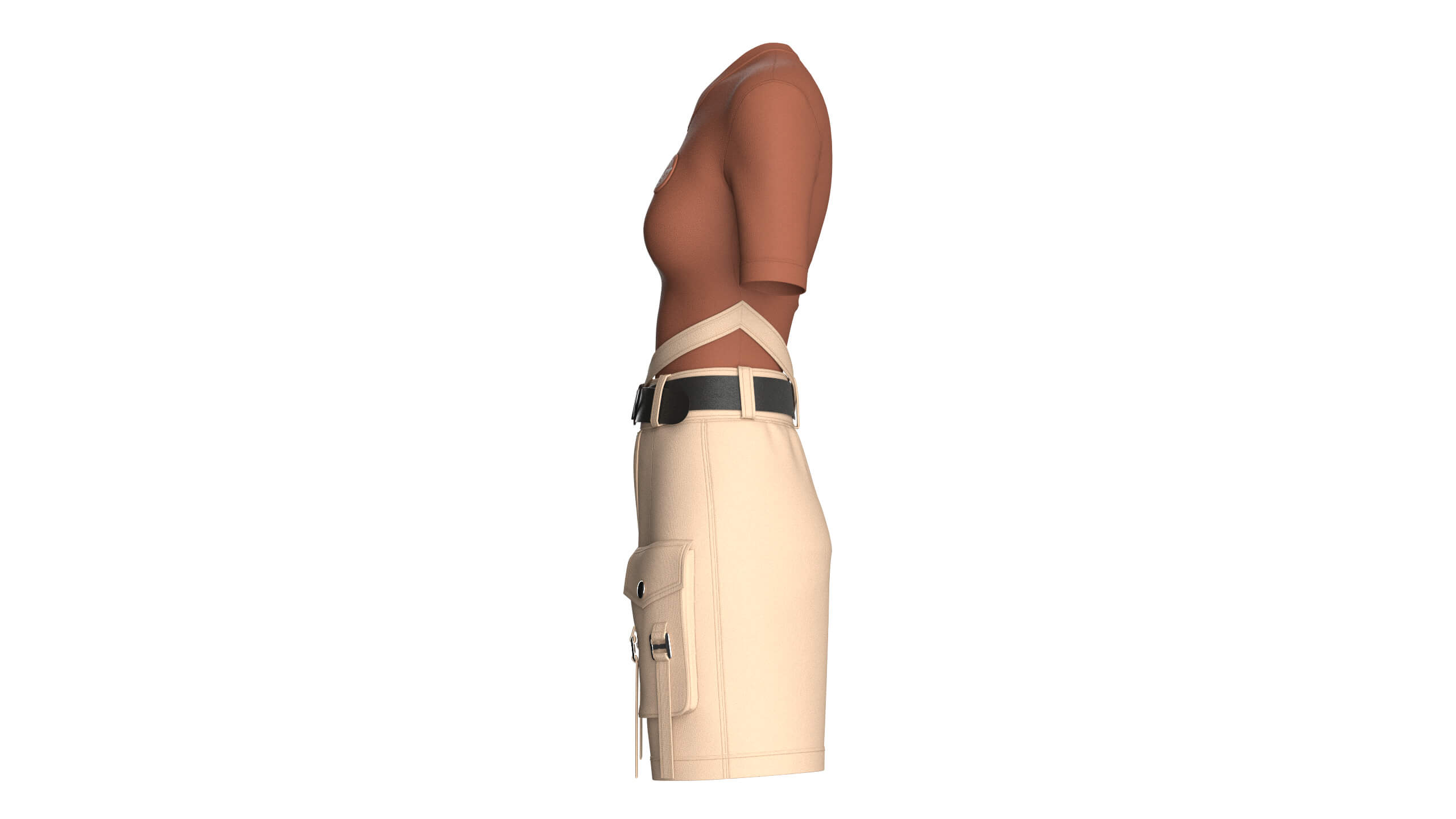Girls V-Neck Top and Cargo Shorts with Belt 3D Model
