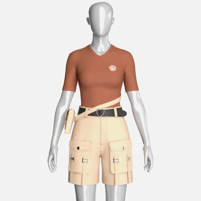 Girls V-Neck Top and Cargo Shorts with Belt