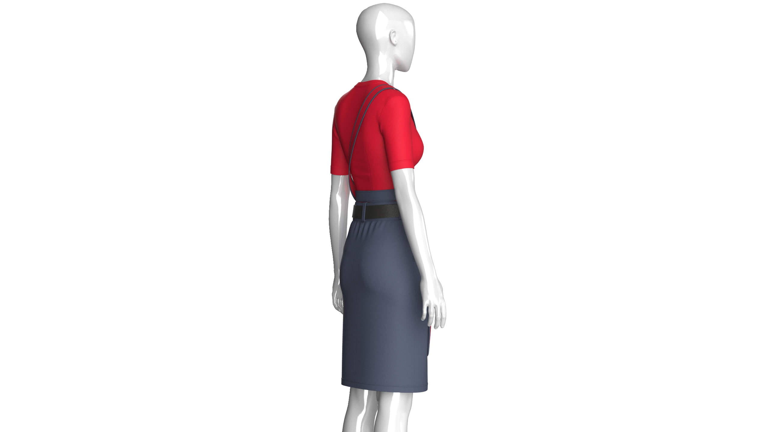 Girls V-Neck Top with Tactical Cargo Skirt 3D Model
