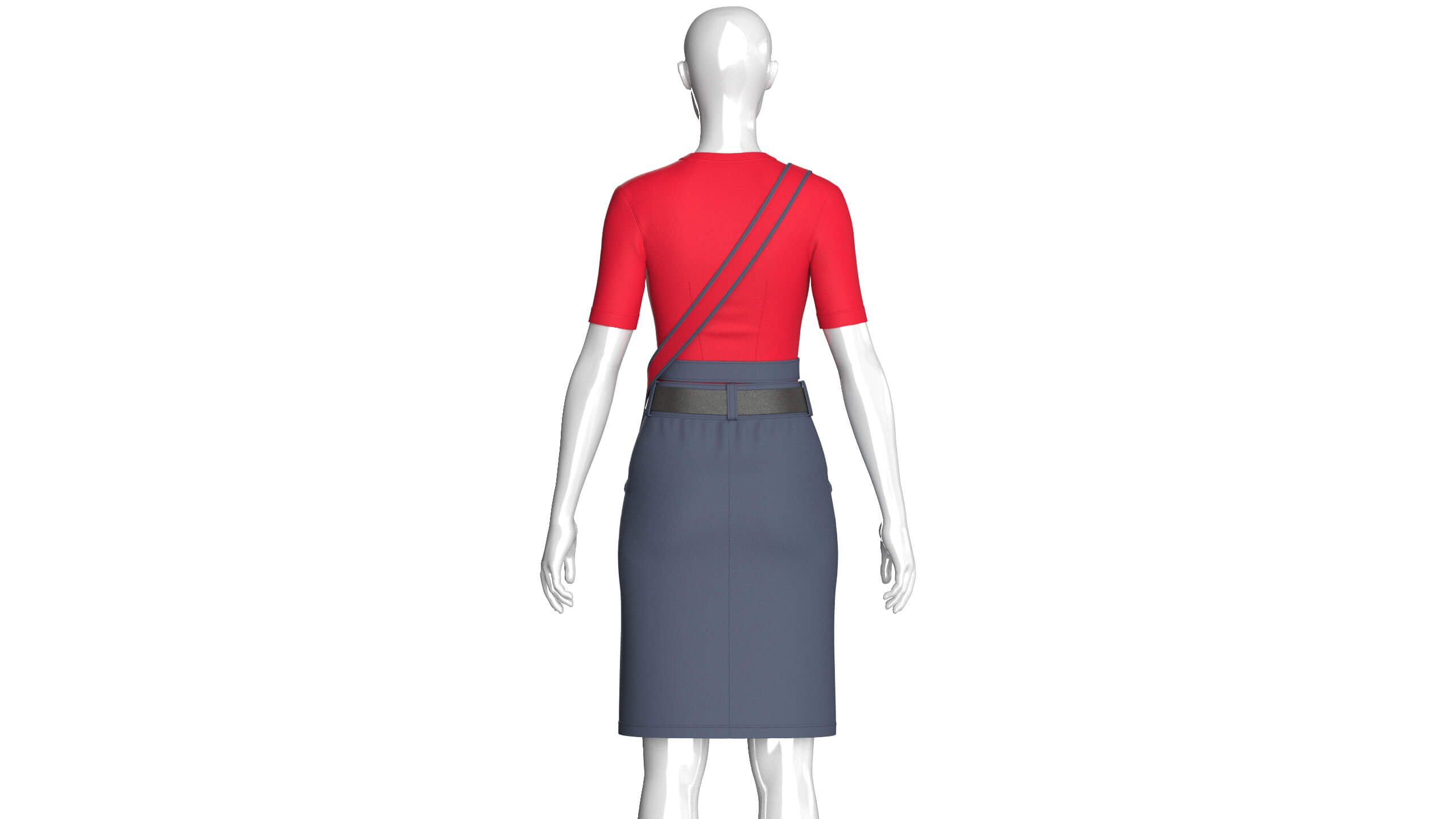 Girls V-Neck Top with Tactical Cargo Skirt 3D Model
