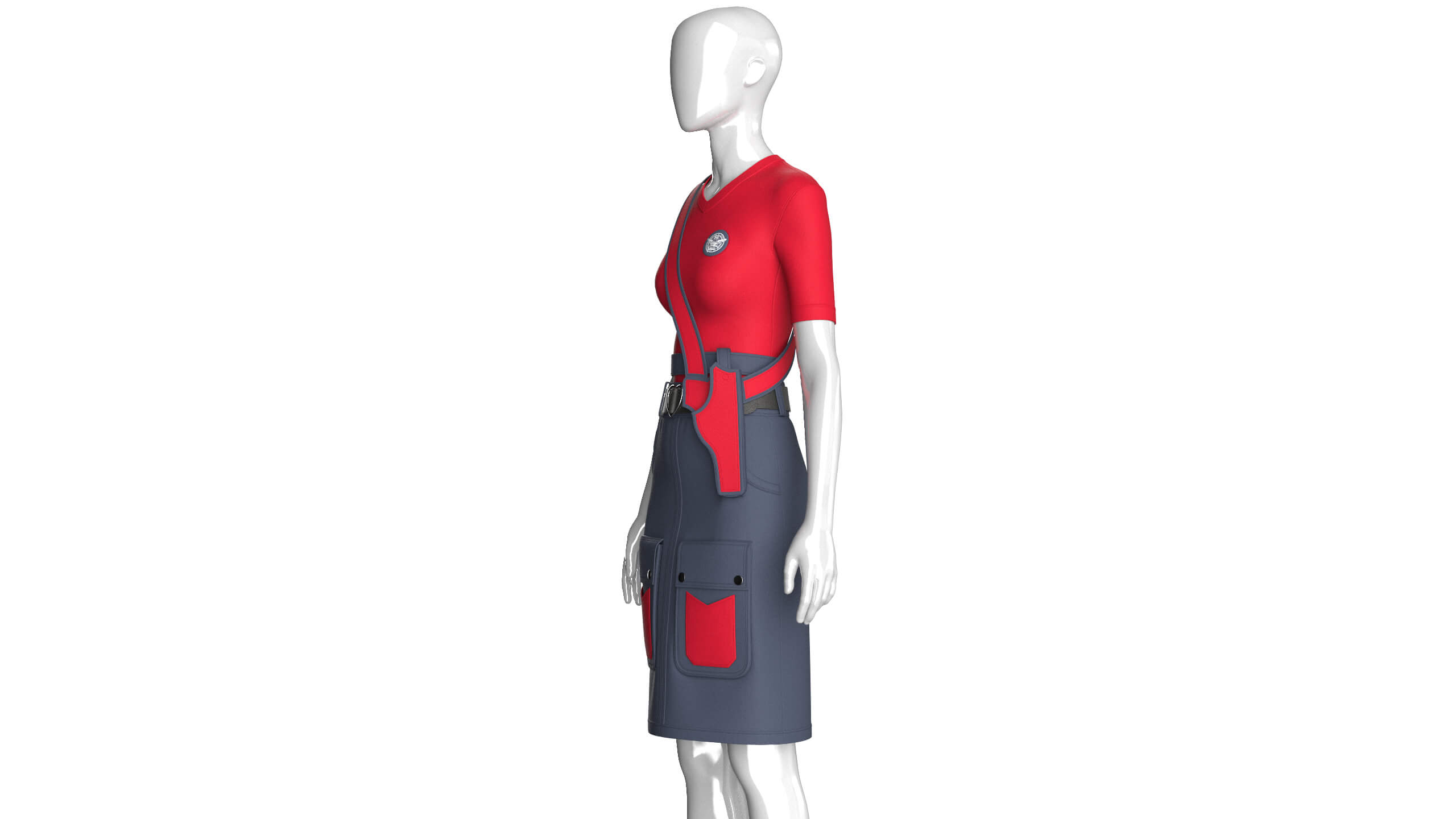 Girls V-Neck Top with Tactical Cargo Skirt 3D Model