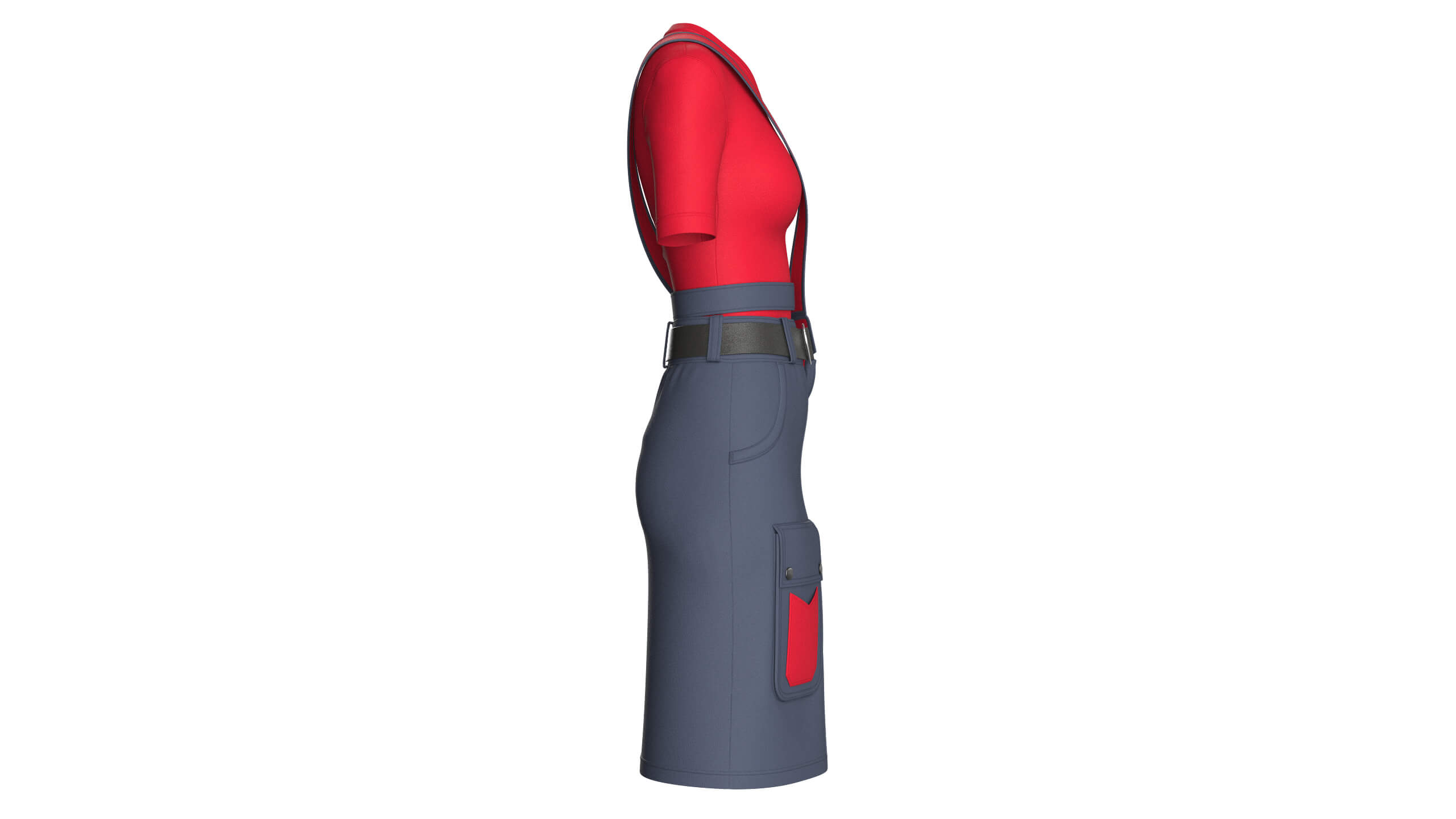 Girls V-Neck Top with Tactical Cargo Skirt 3D Model