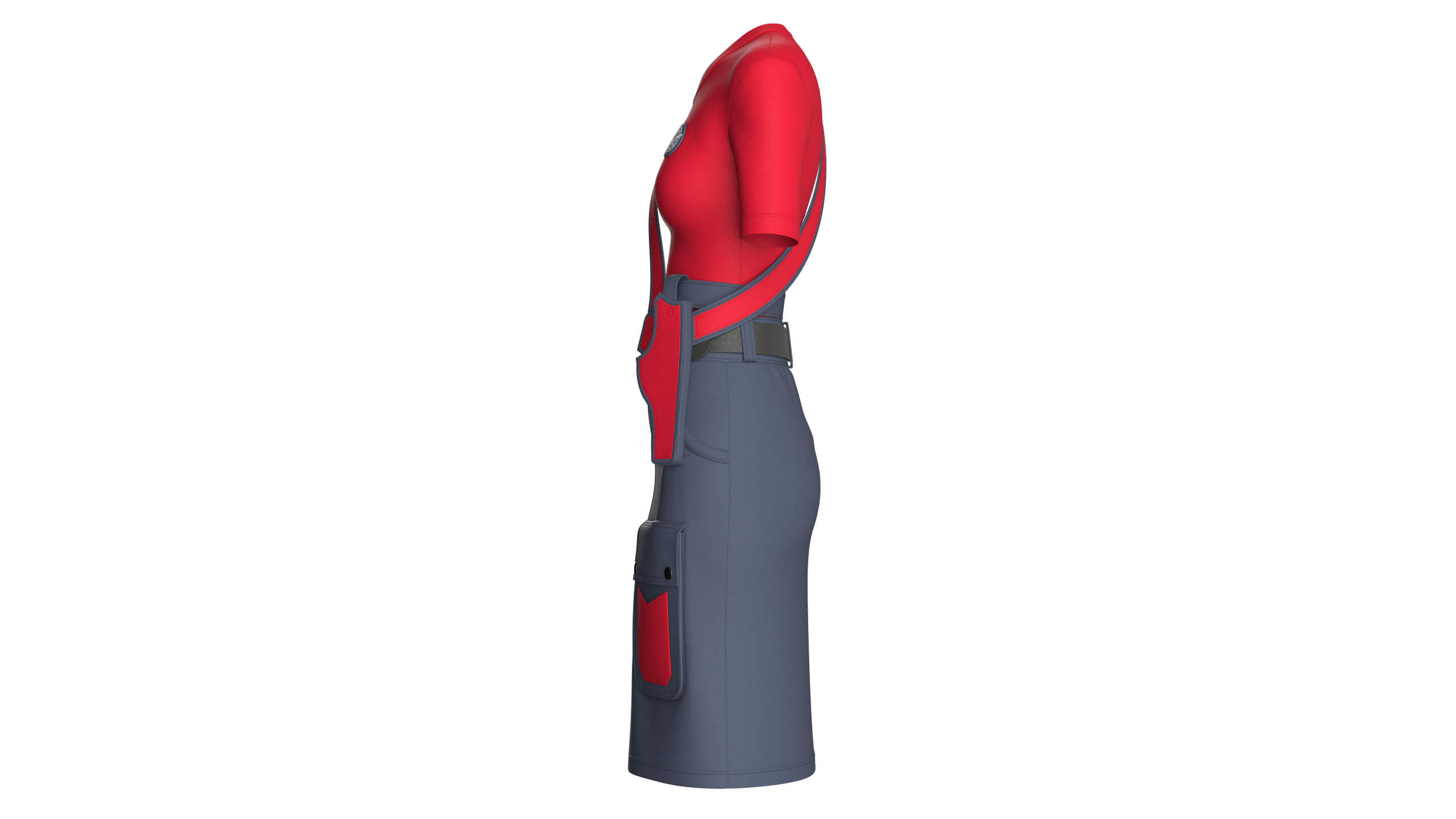 Girls V-Neck Top with Tactical Cargo Skirt 3D Model