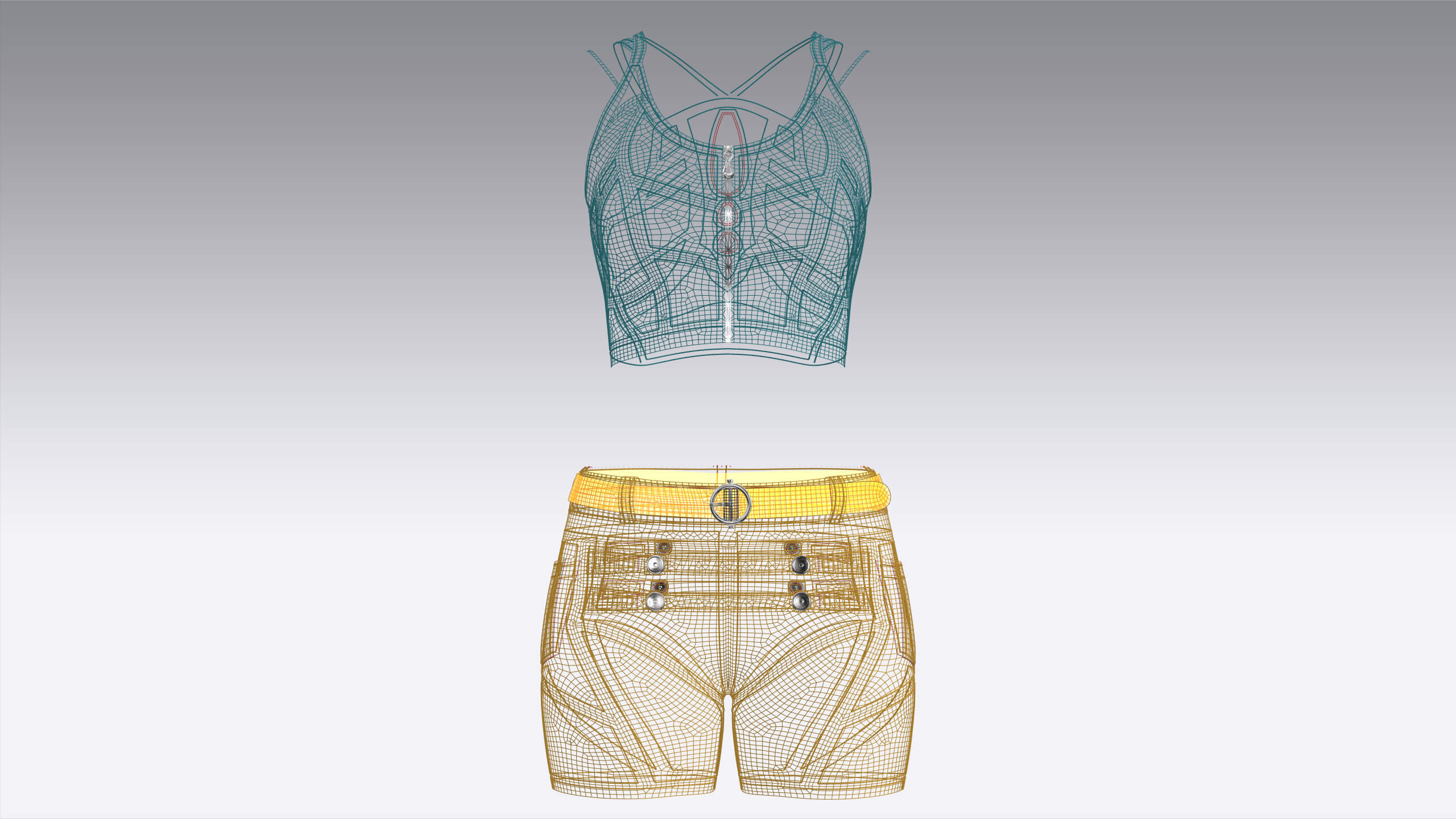 Girls Zip Crop Top with Belted Shorts Outfit 3D Model