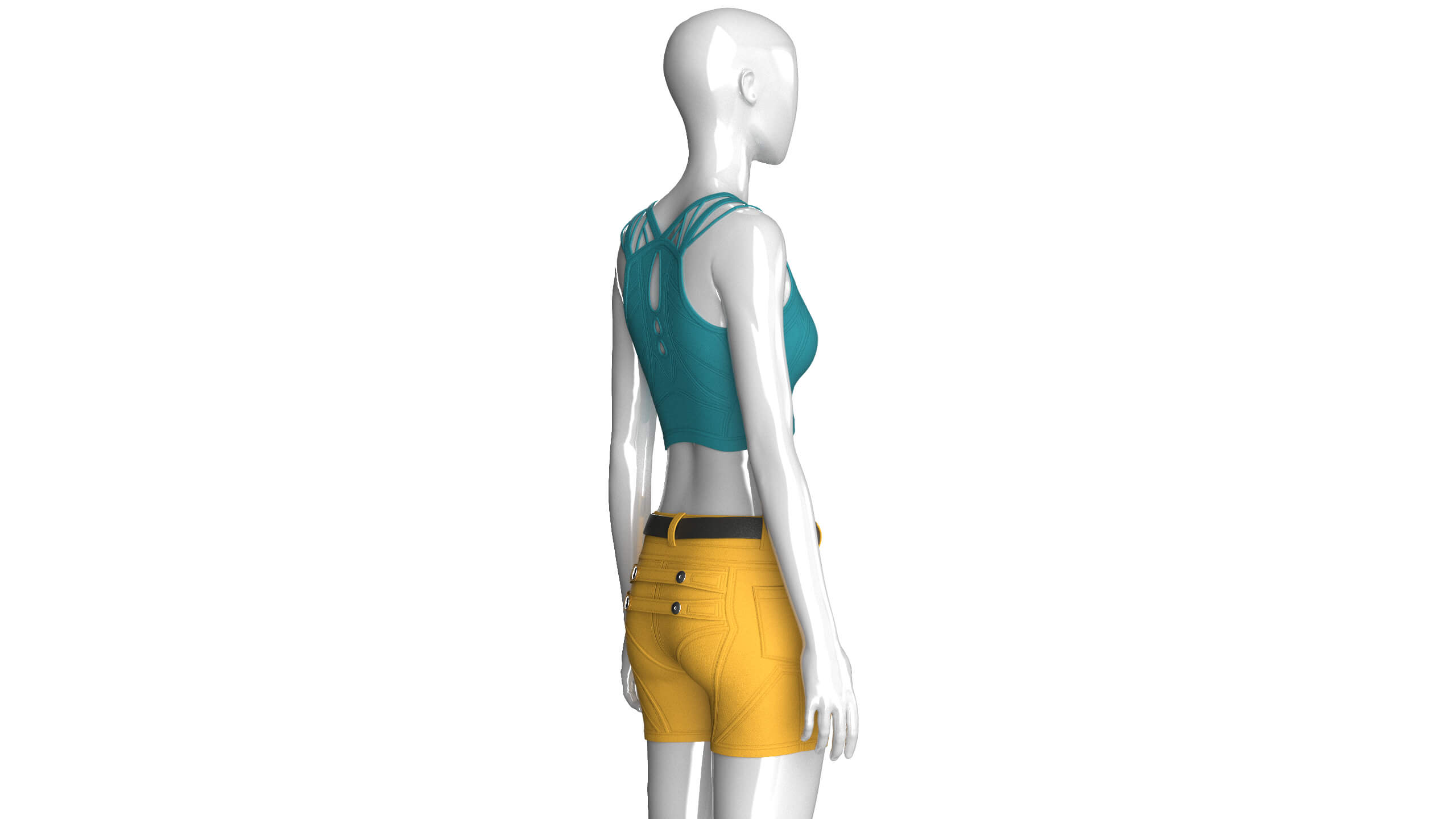 Girls Zip Crop Top with Belted Shorts Outfit 3D Model