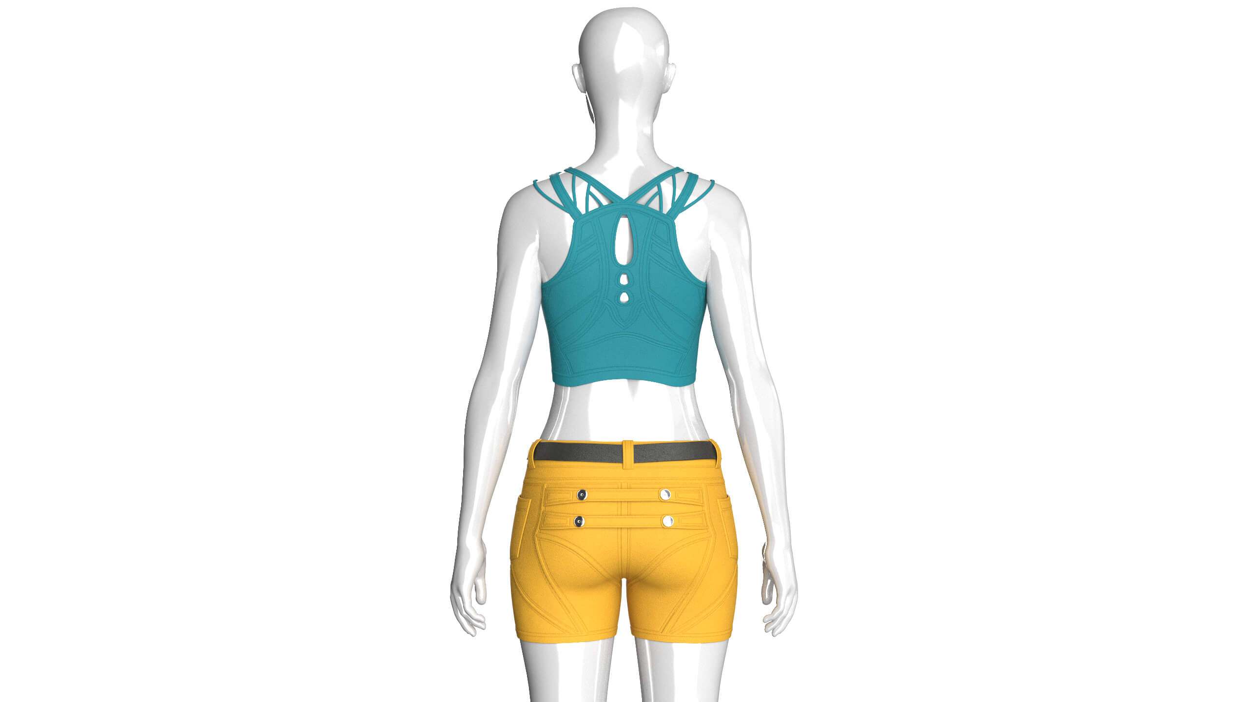 Girls Zip Crop Top with Belted Shorts Outfit 3D Model