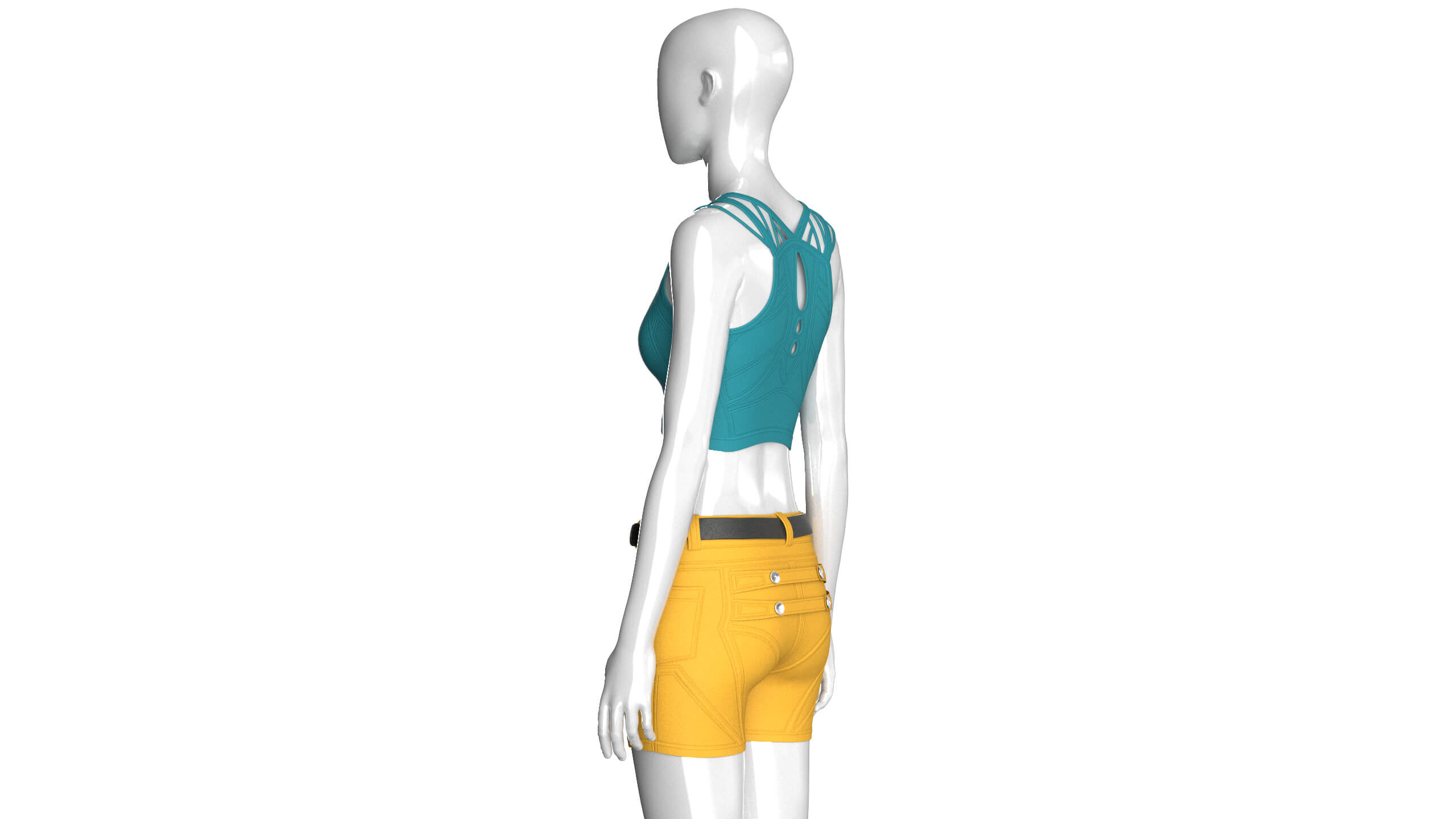 Girls Zip Crop Top with Belted Shorts Outfit 3D Model