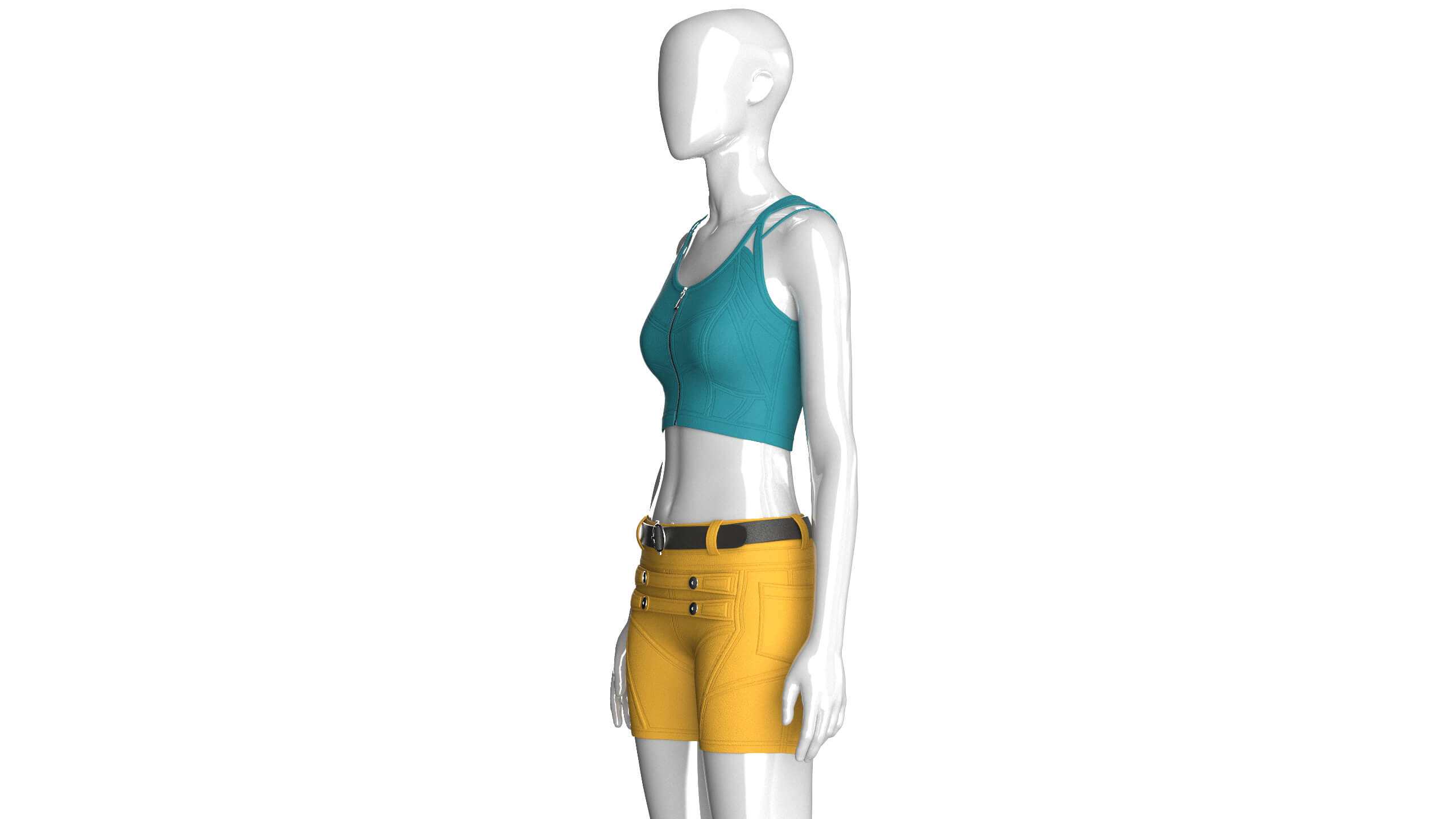 Girls Zip Crop Top with Belted Shorts Outfit 3D Model