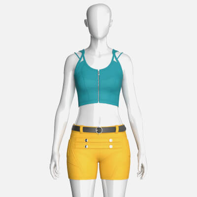 Girls Zip Crop Top with Belted Shorts Outfit