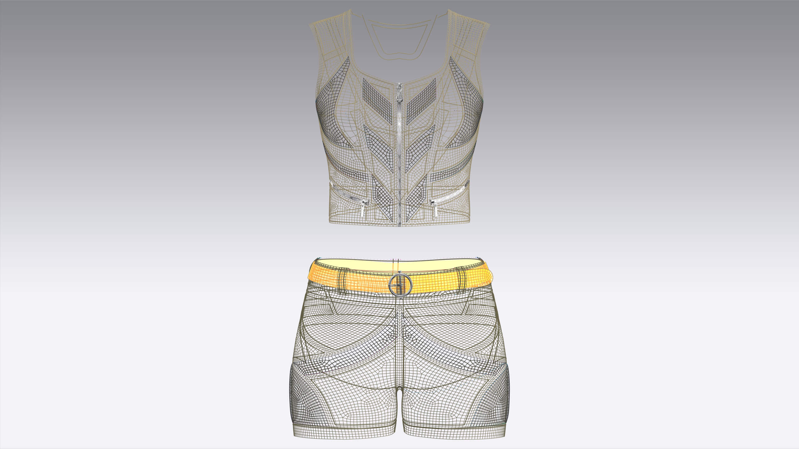 Girls Zip-Up Corp Top and Shorts with Mesh 3D Model