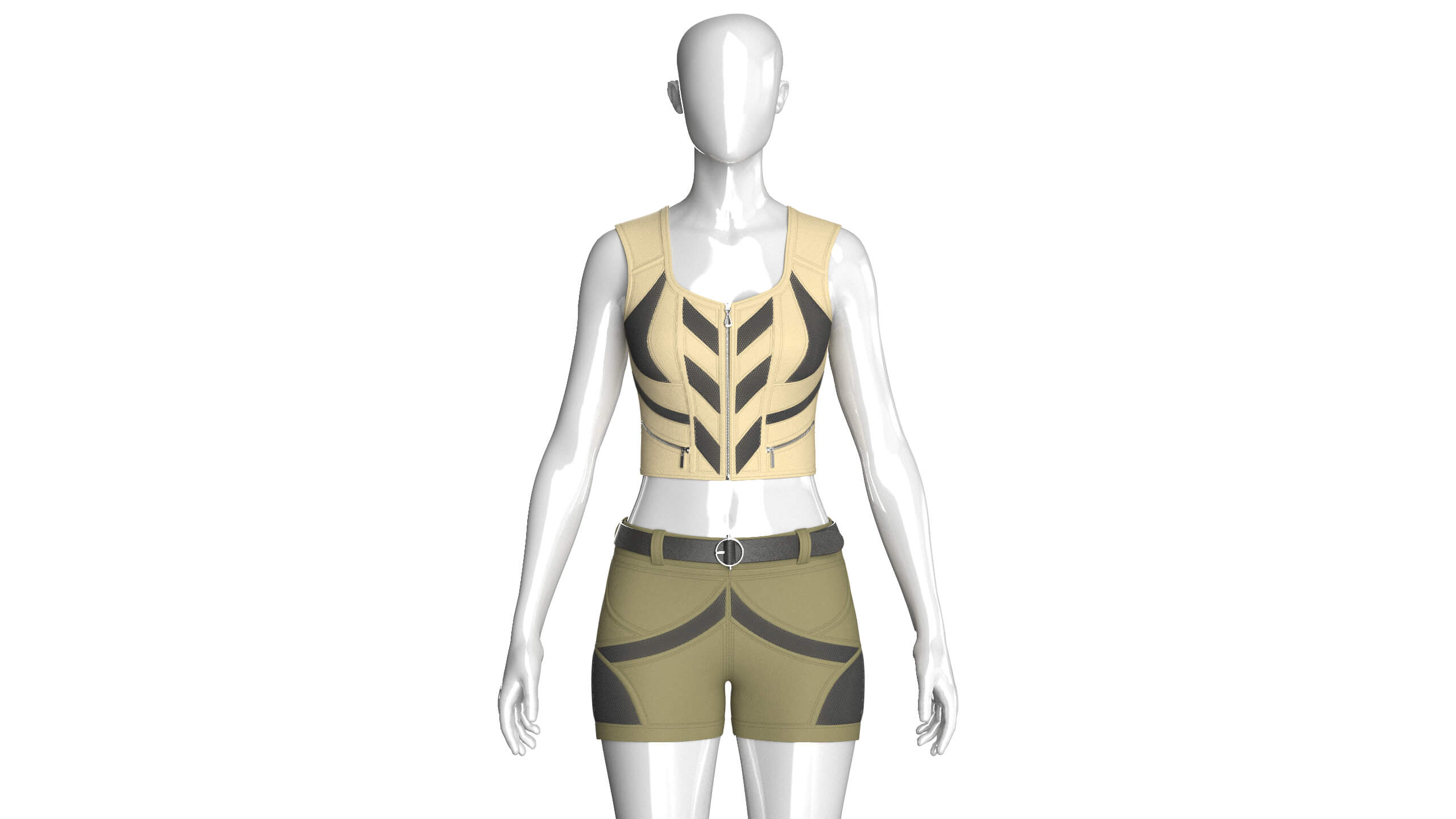 Girls Zip-Up Corp Top and Shorts with Mesh 3D Model
