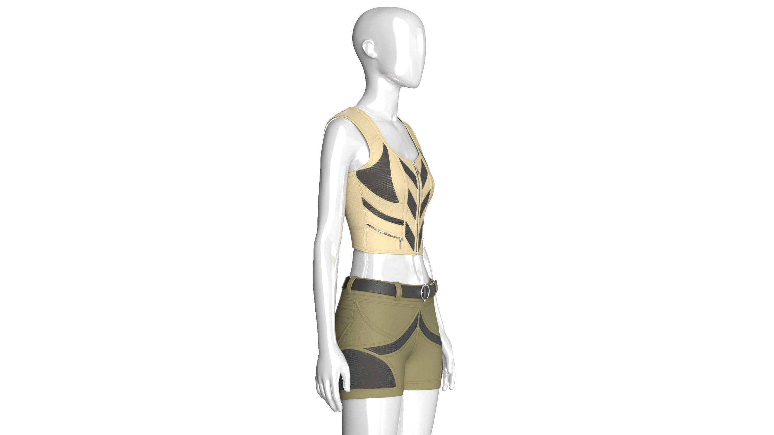Girls Zip-Up Corp Top and Shorts with Mesh 3D Model