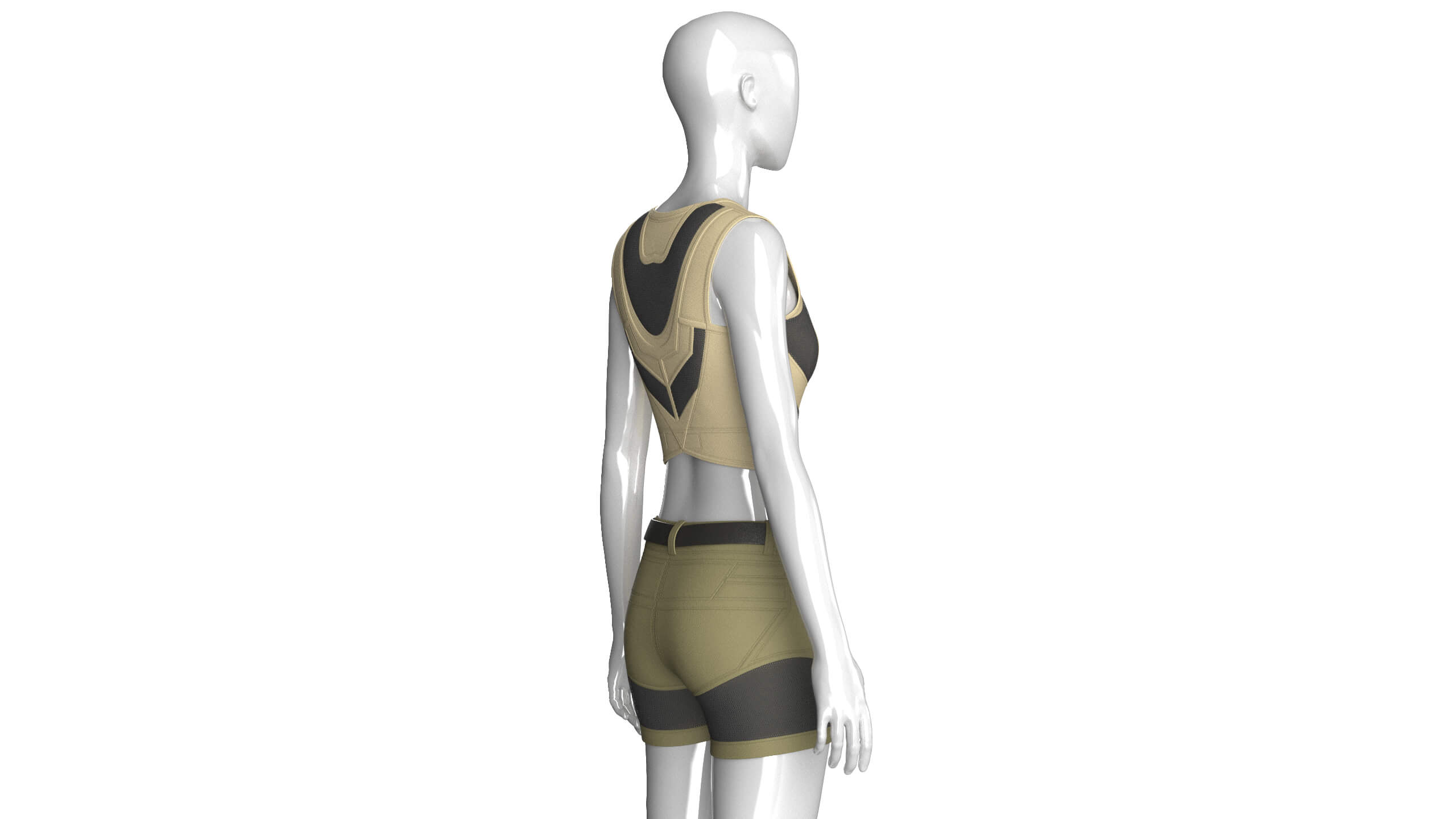 Girls Zip-Up Corp Top and Shorts with Mesh 3D Model