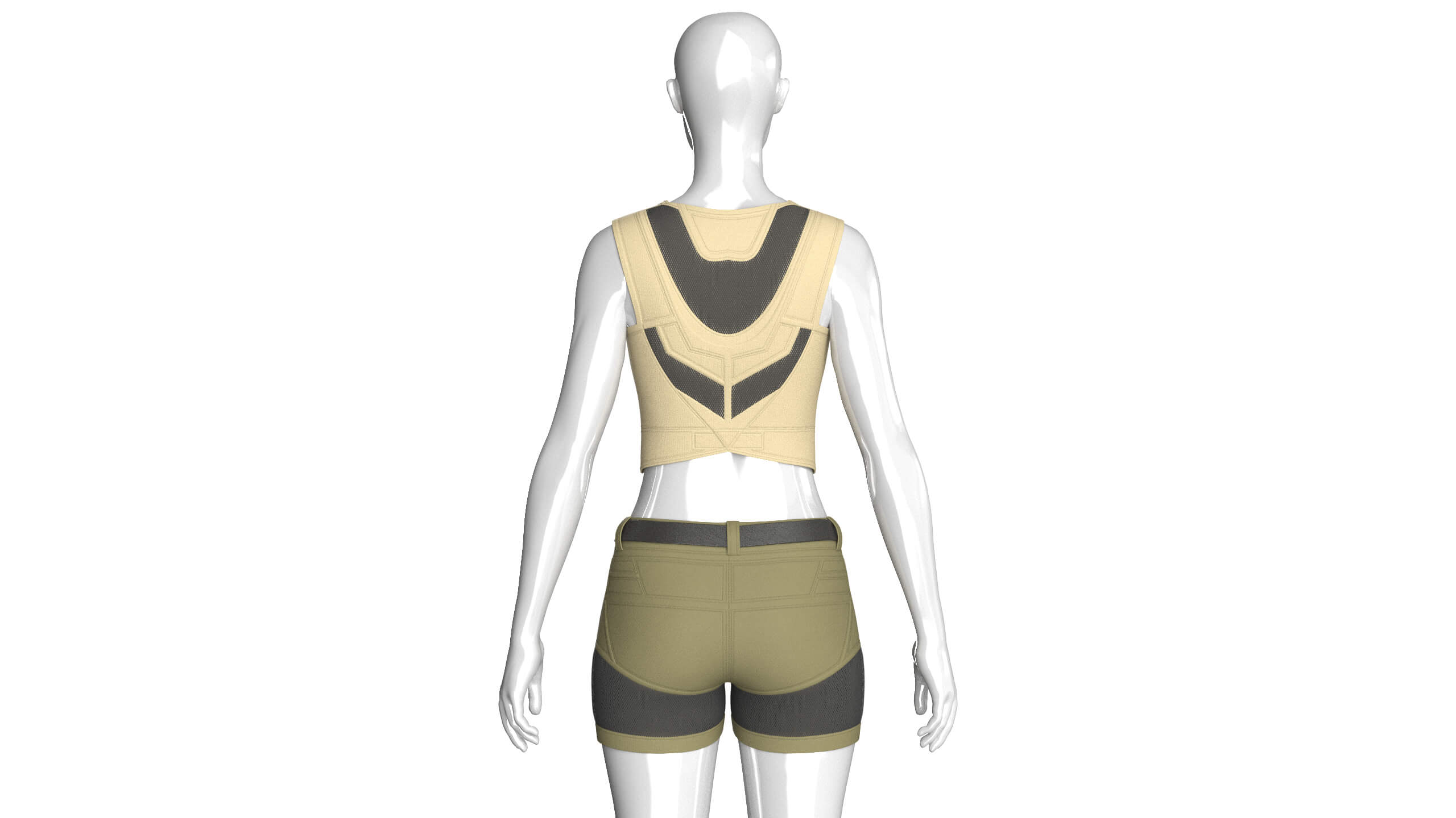 Girls Zip-Up Corp Top and Shorts with Mesh 3D Model