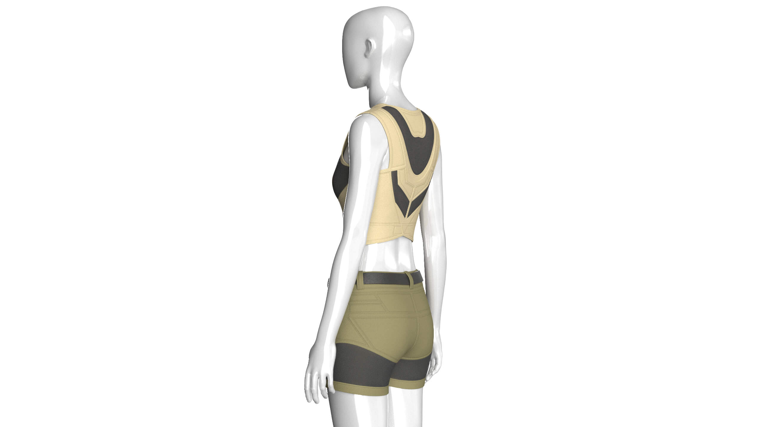 Girls Zip-Up Corp Top and Shorts with Mesh 3D Model