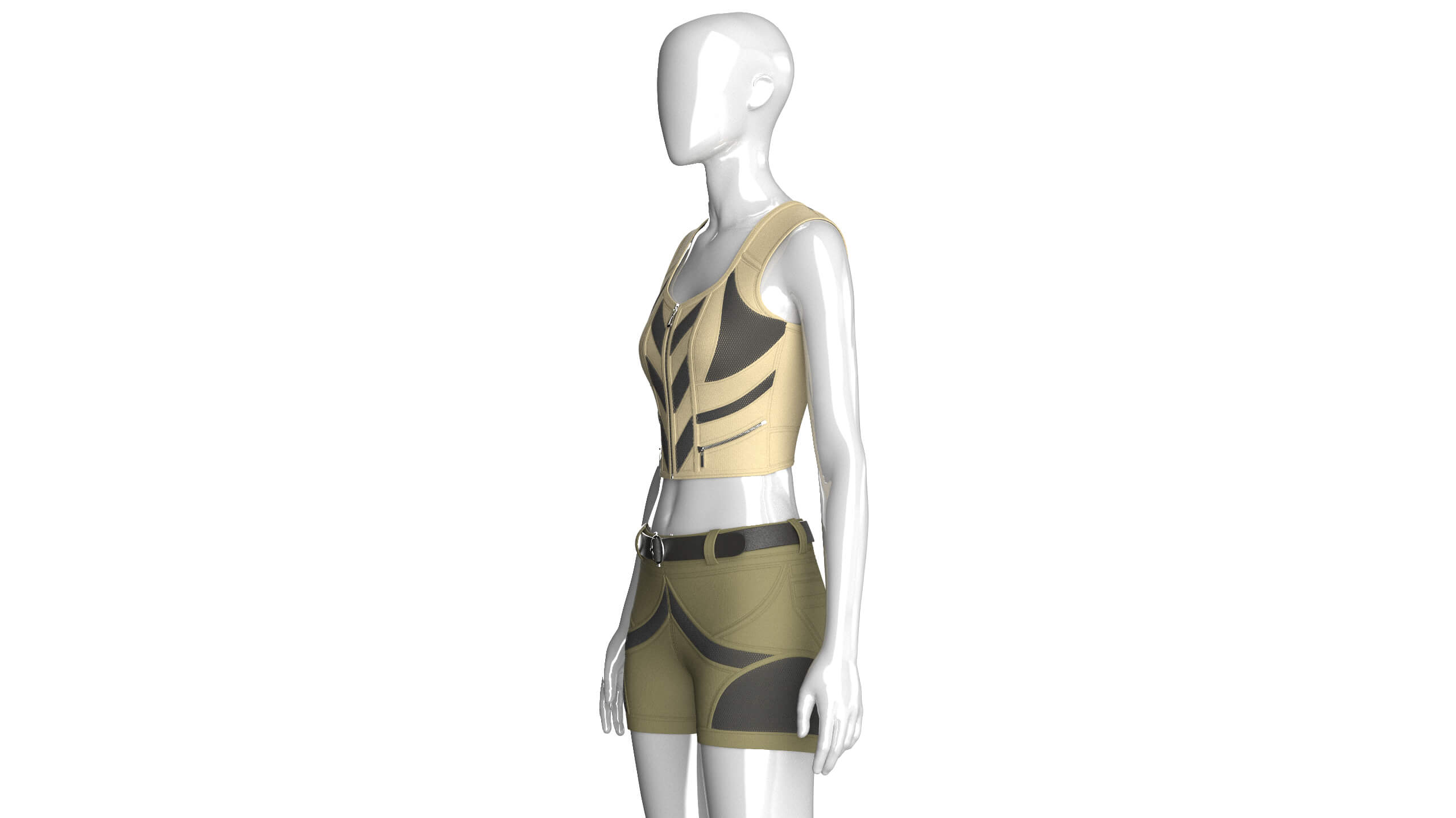 Girls Zip-Up Corp Top and Shorts with Mesh 3D Model