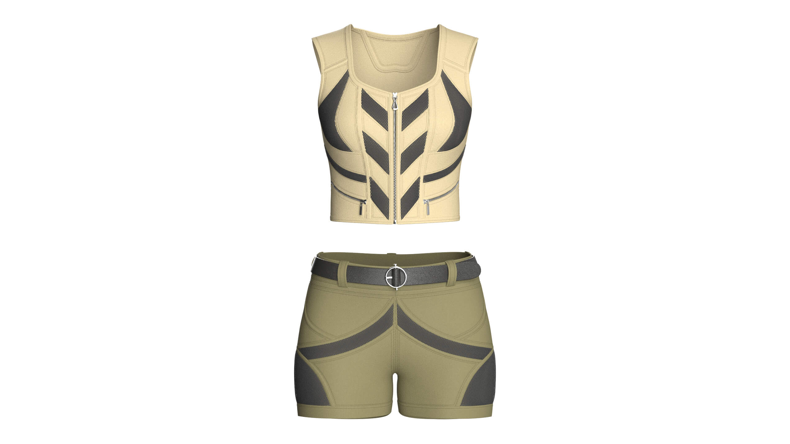 Girls Zip-Up Corp Top and Shorts with Mesh 3D Model
