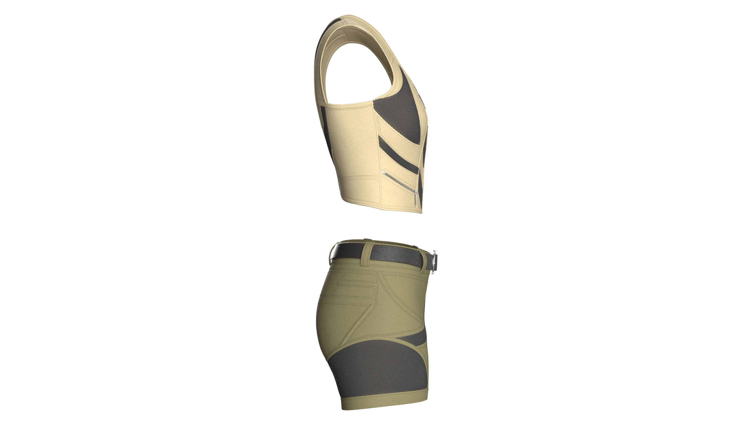 Girls Zip-Up Corp Top and Shorts with Mesh 3D Model