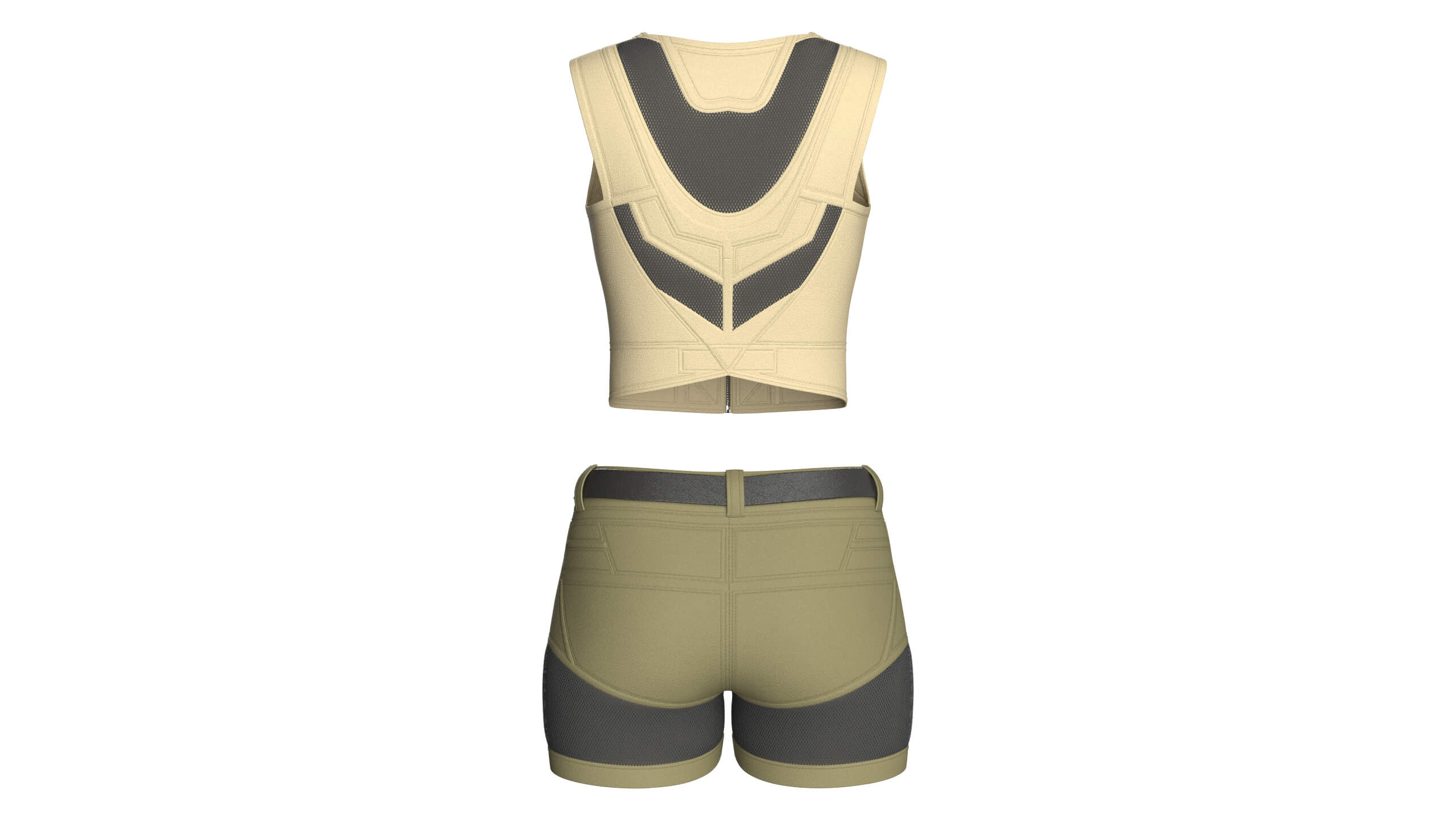Girls Zip-Up Corp Top and Shorts with Mesh 3D Model