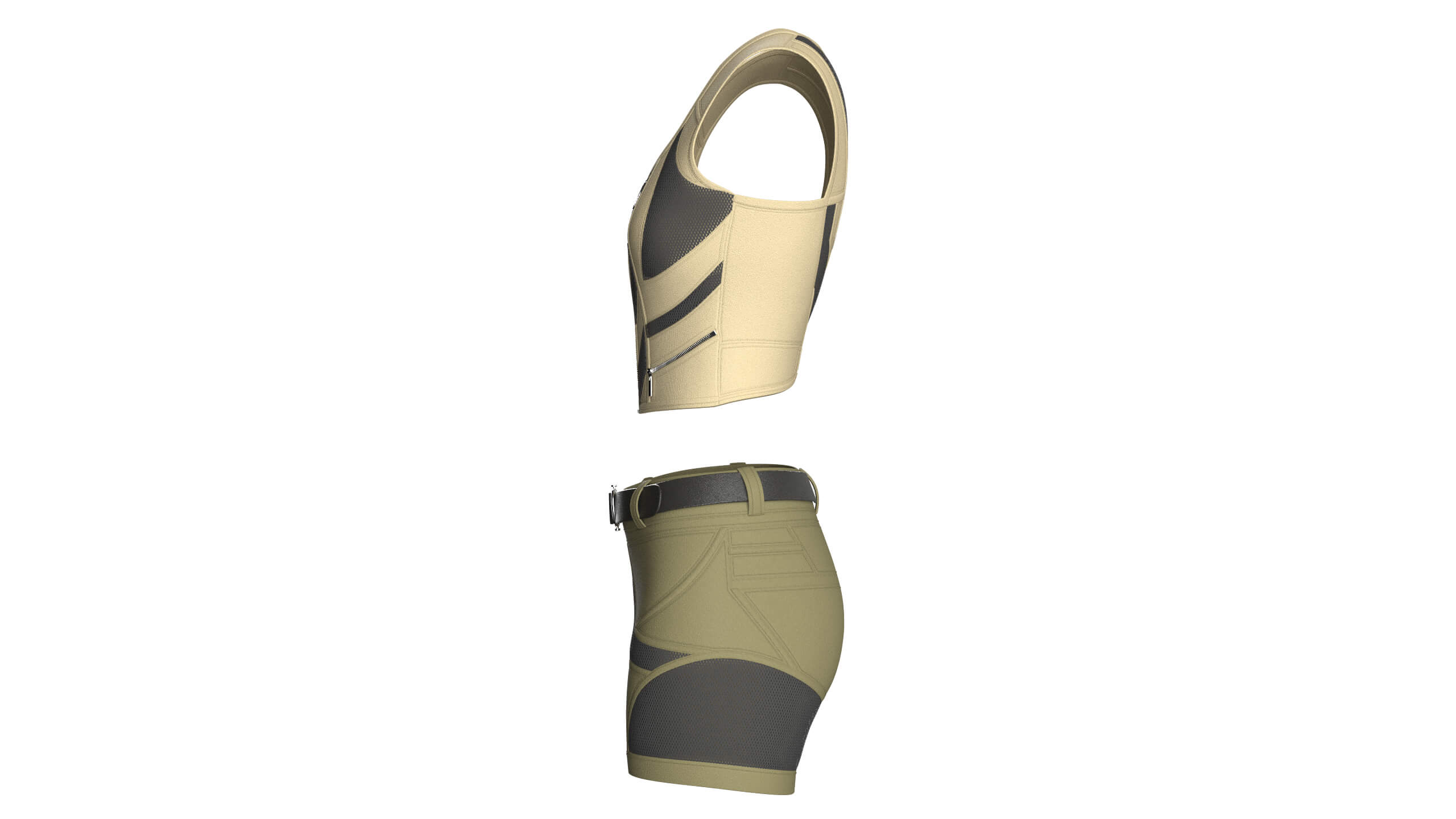 Girls Zip-Up Corp Top and Shorts with Mesh 3D Model