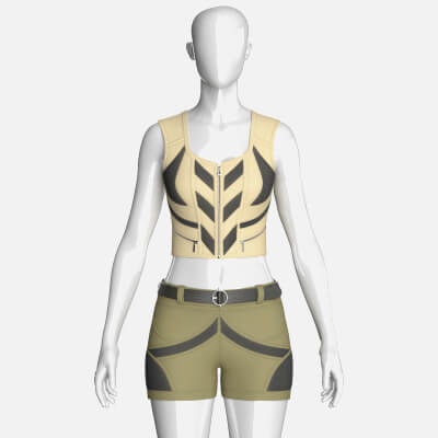 Girls Zip-Up Corp Top and Shorts with Mesh
