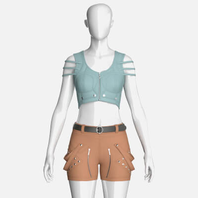 Girls Zip-Up Tactical Crop Top with Utility Shorts