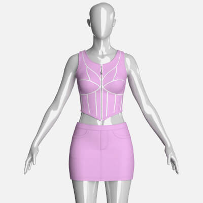 Girls Zipper Crop Top with Mini Skirt Outfit