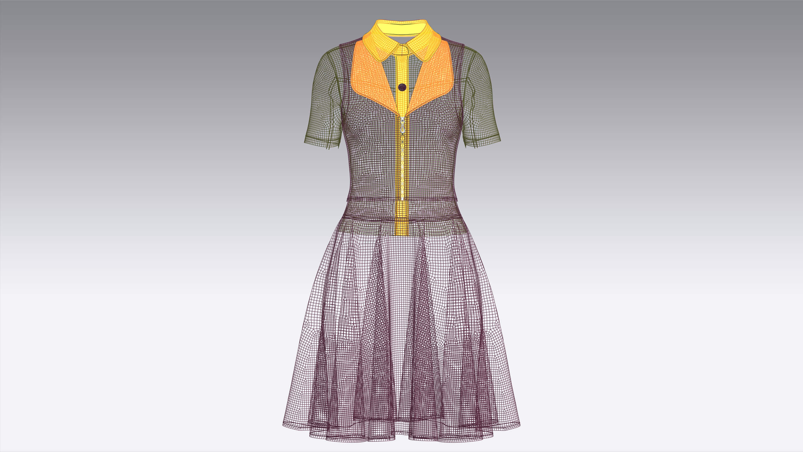 Girls Zippered Vest Overlay Shirt with Skirt - Outfit 3D Model
