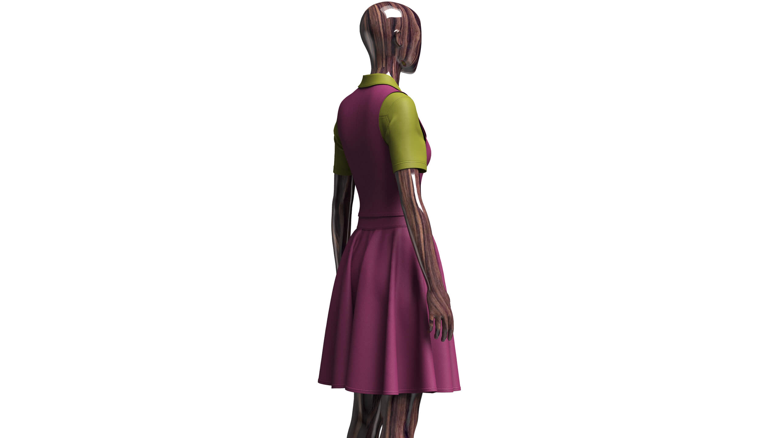 Girls Zippered Vest Overlay Shirt with Skirt - Outfit 3D Model