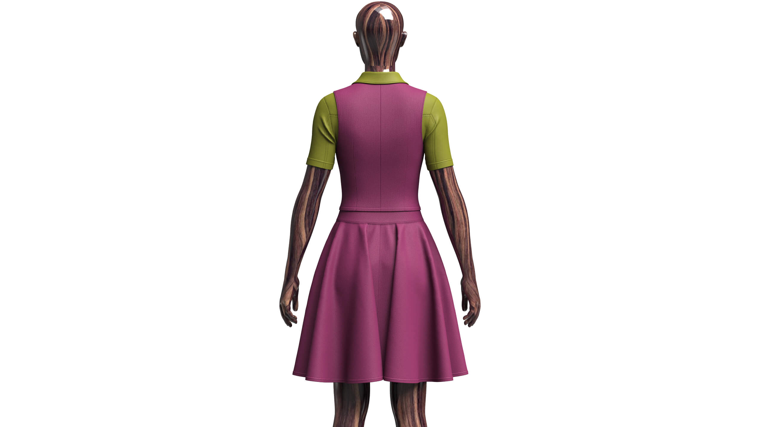 Girls Zippered Vest Overlay Shirt with Skirt - Outfit 3D Model