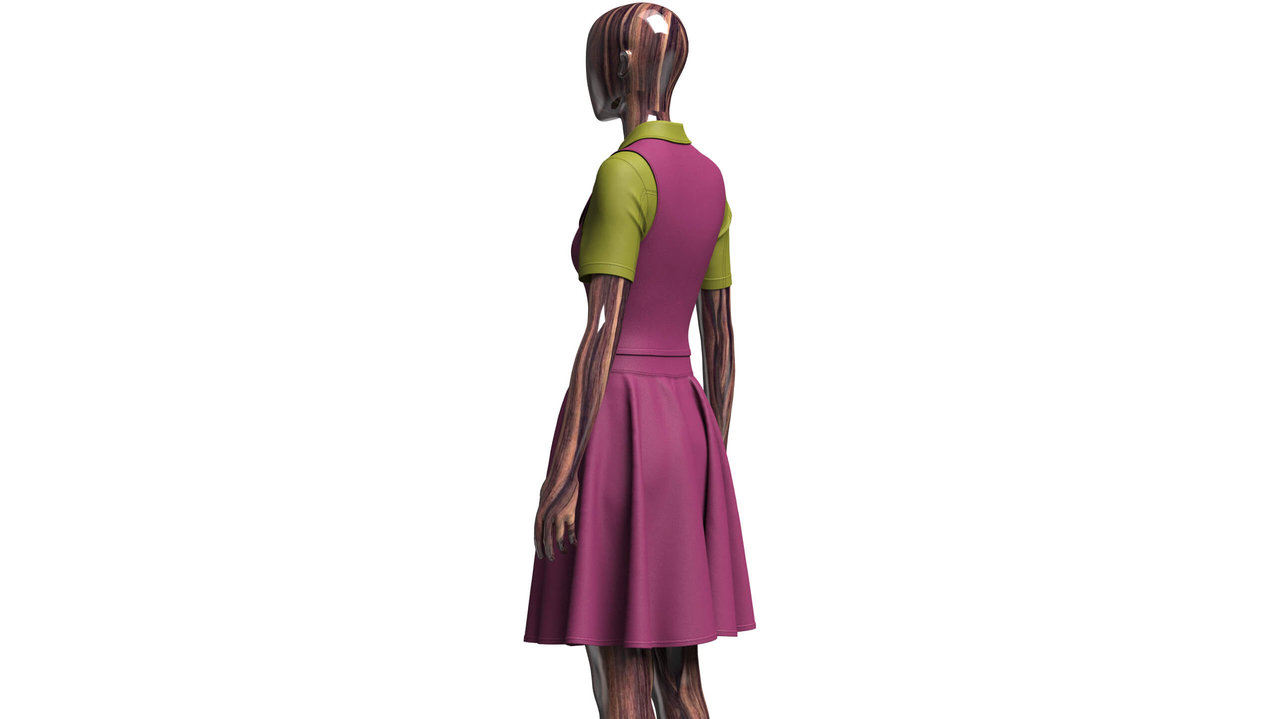 Girls Zippered Vest Overlay Shirt with Skirt - Outfit 3D Model