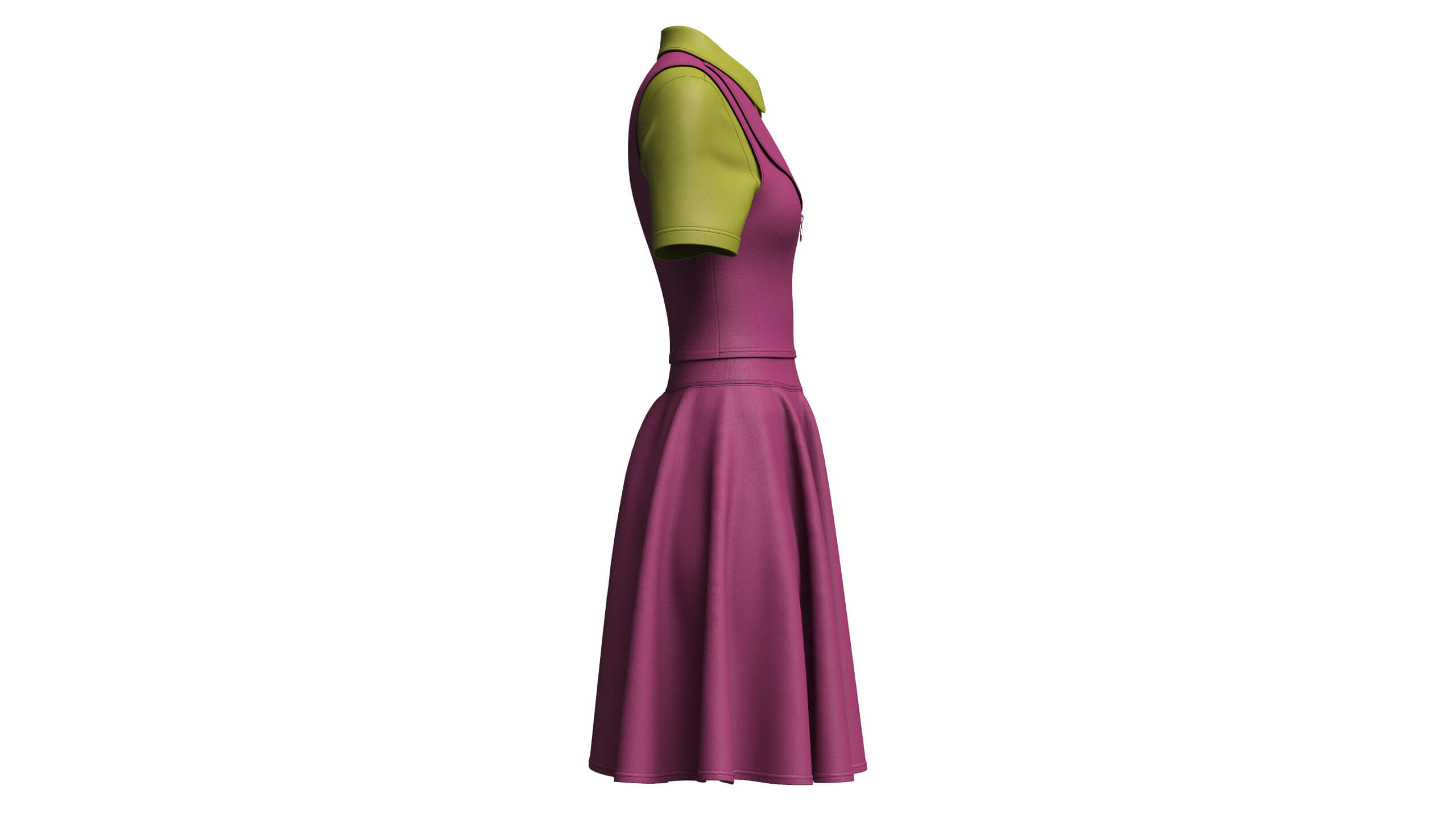 Girls Zippered Vest Overlay Shirt with Skirt - Outfit 3D Model