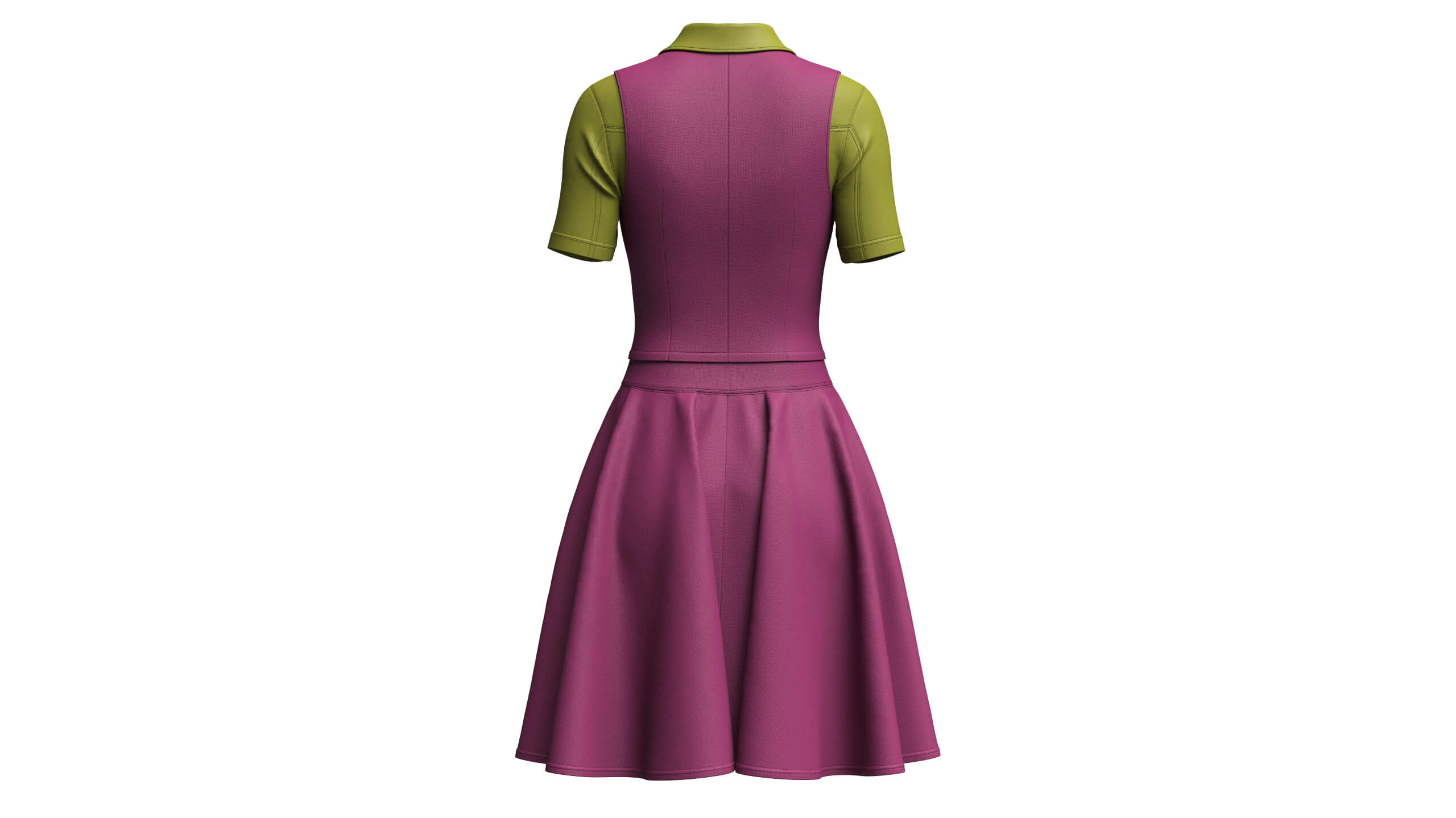 Girls Zippered Vest Overlay Shirt with Skirt - Outfit 3D Model