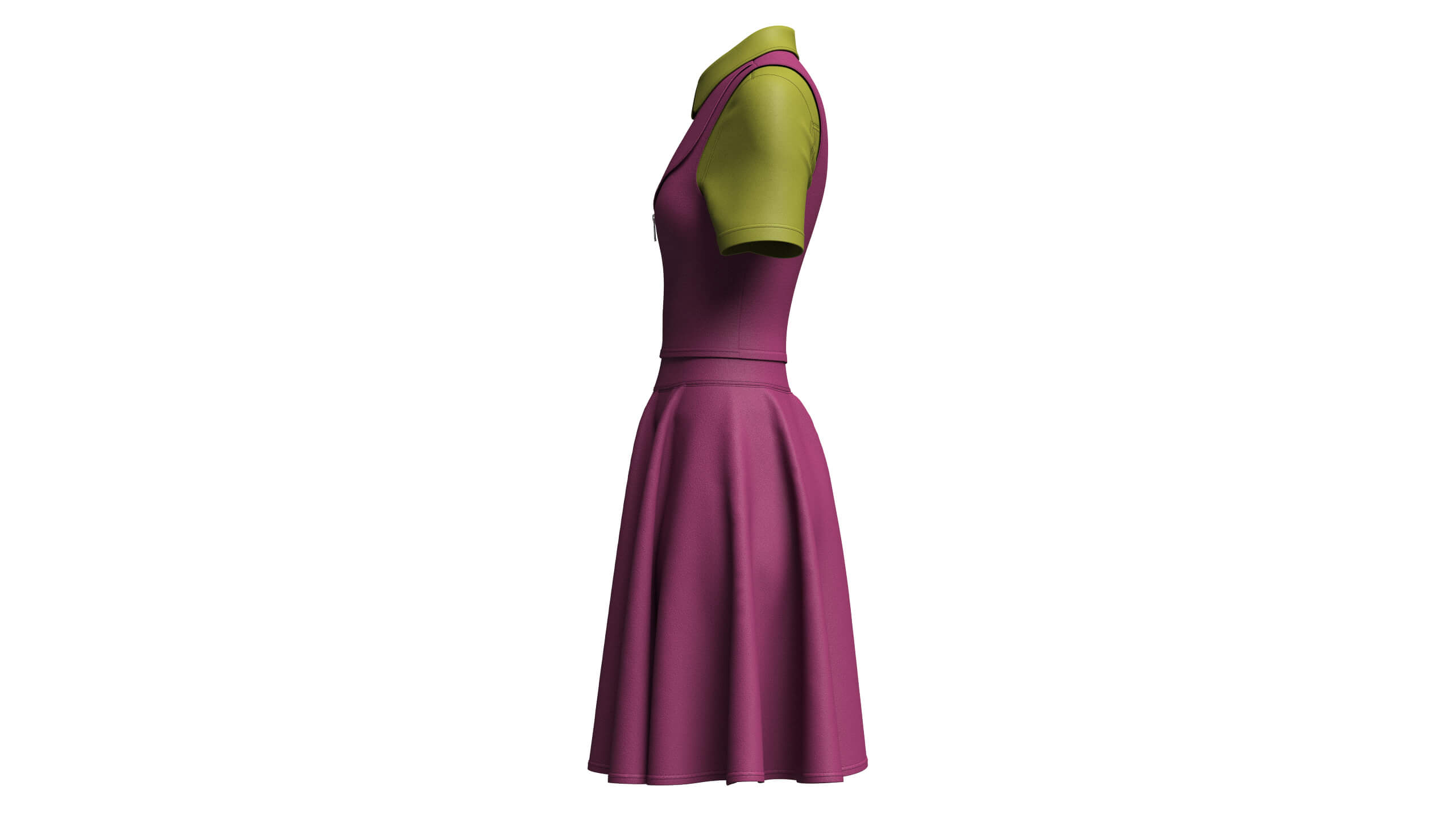 Girls Zippered Vest Overlay Shirt with Skirt - Outfit 3D Model