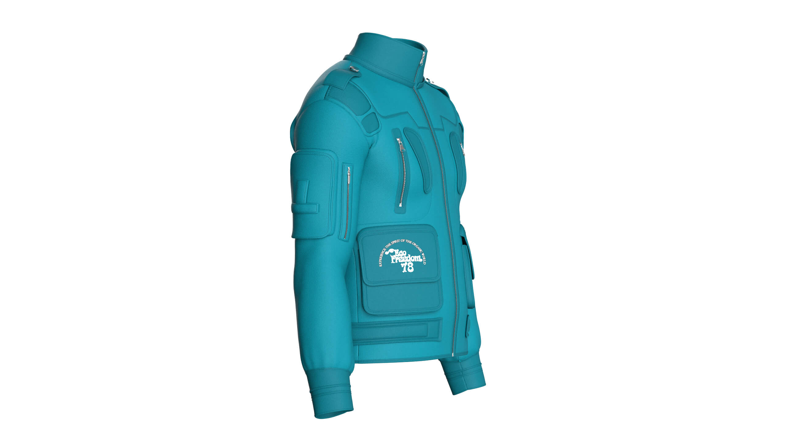 Men Chest Zip Pocket Panel Full Zip Jacket 3D Model