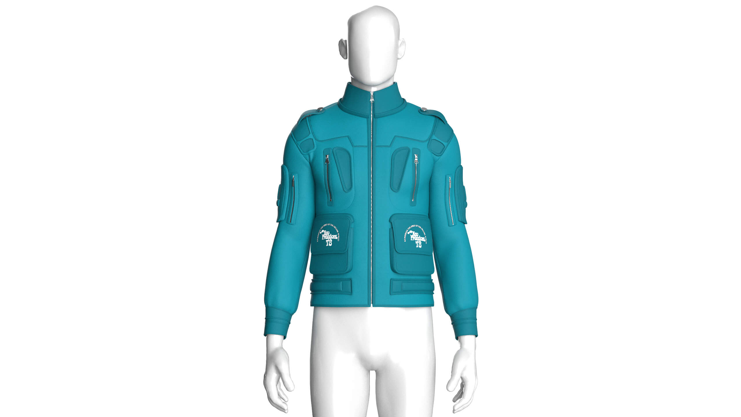 Men Chest Zip Pocket Panel Full Zip Jacket 3D Model