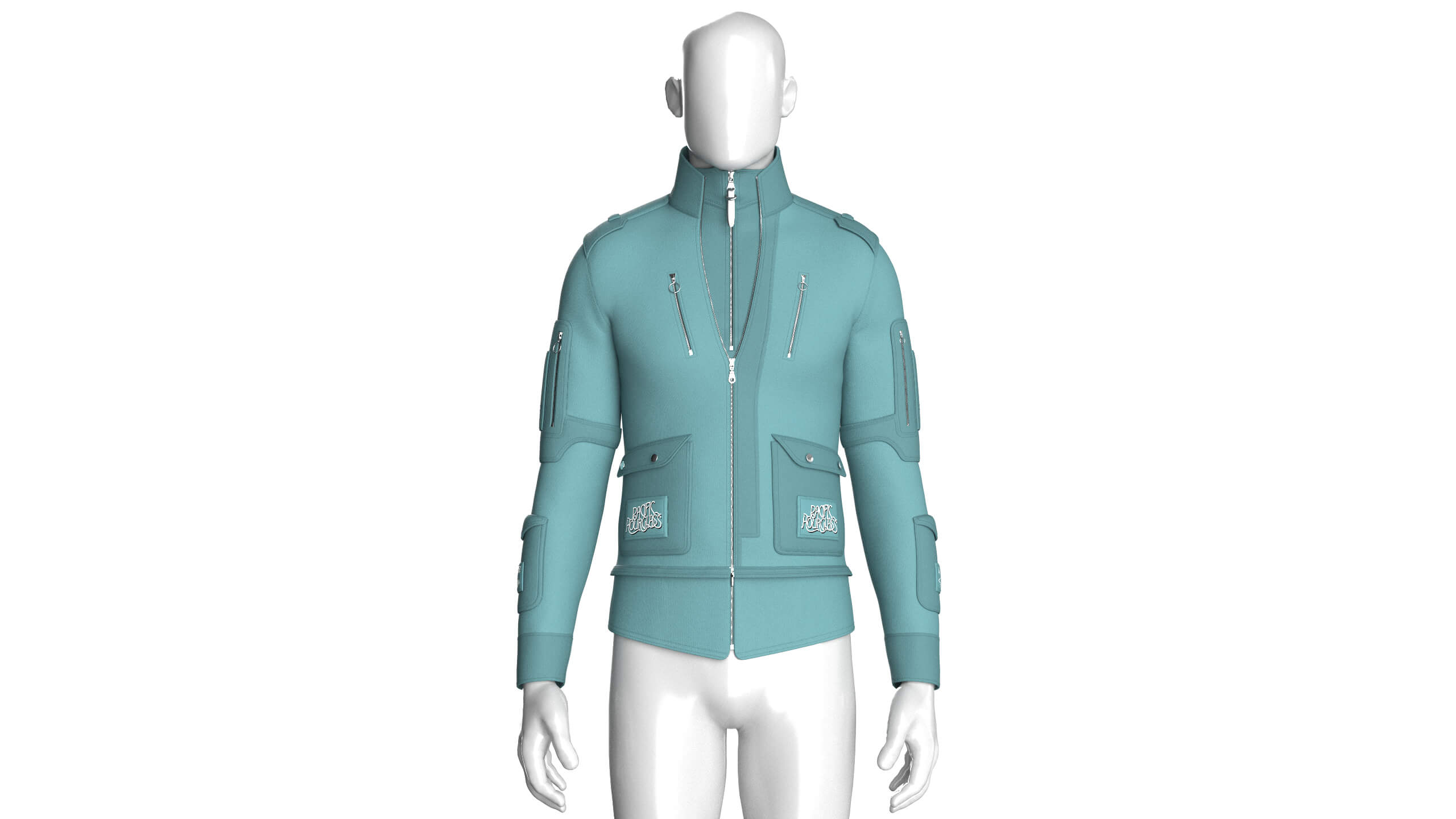 Men Full-Zip Tactical Jacket with Cargo Pocket 3D Model