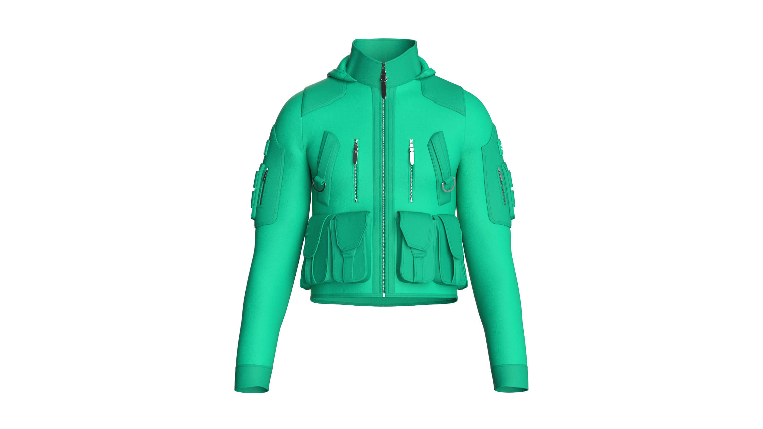 Men High Stand-Collar Full Zip Tactical Jacket 3D Model