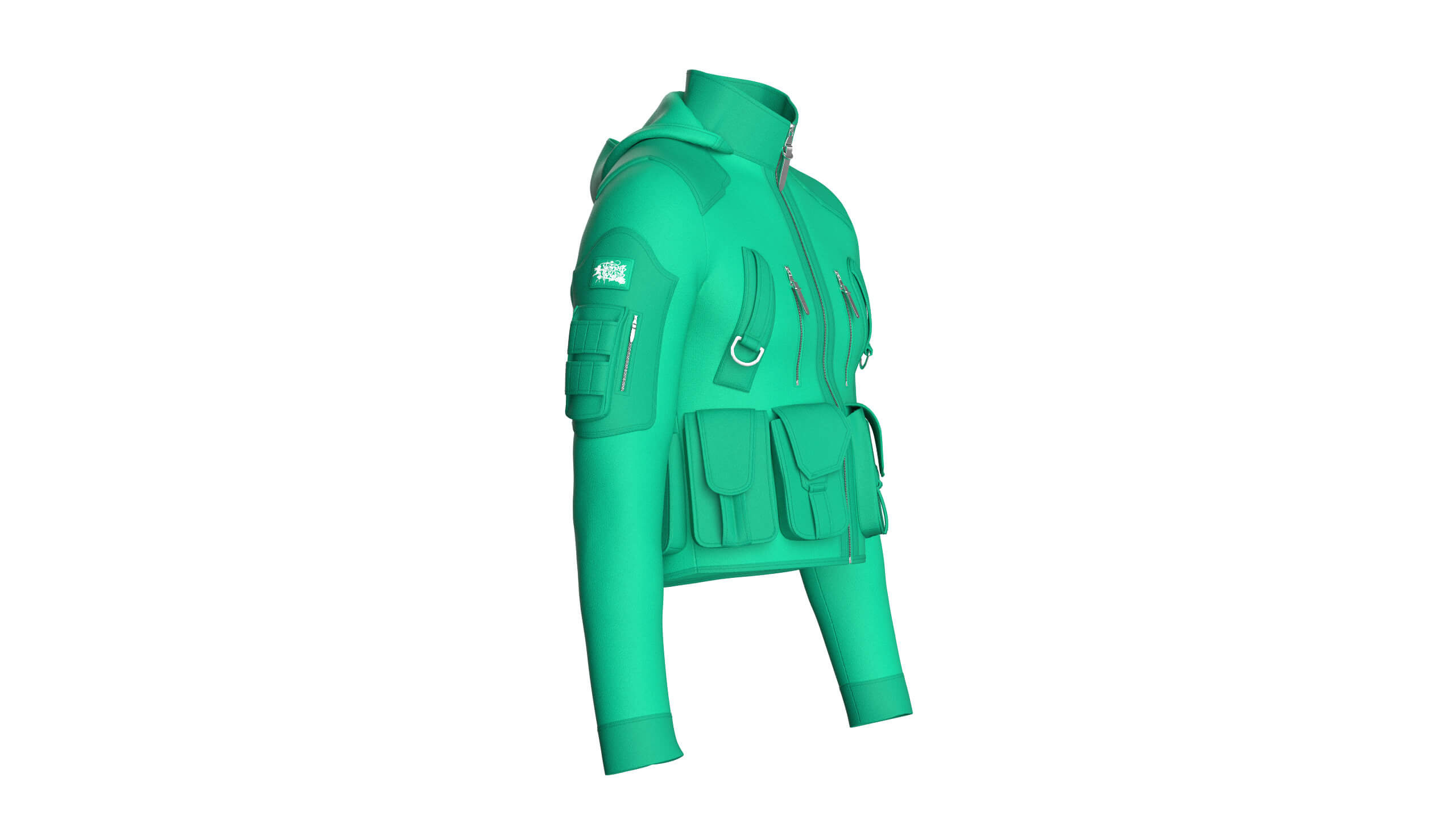 Men High Stand-Collar Full Zip Tactical Jacket 3D Model