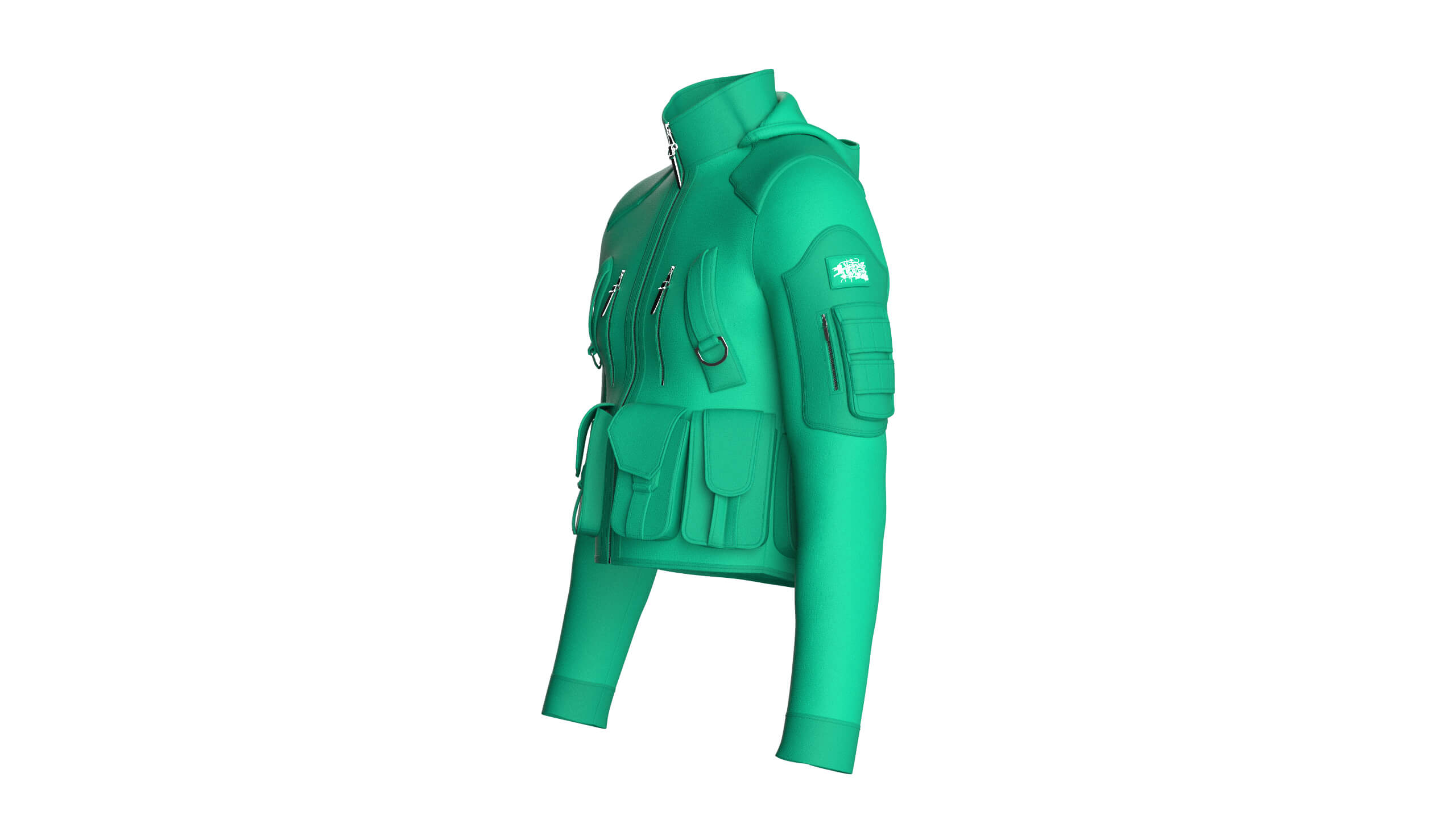 Men High Stand-Collar Full Zip Tactical Jacket 3D Model
