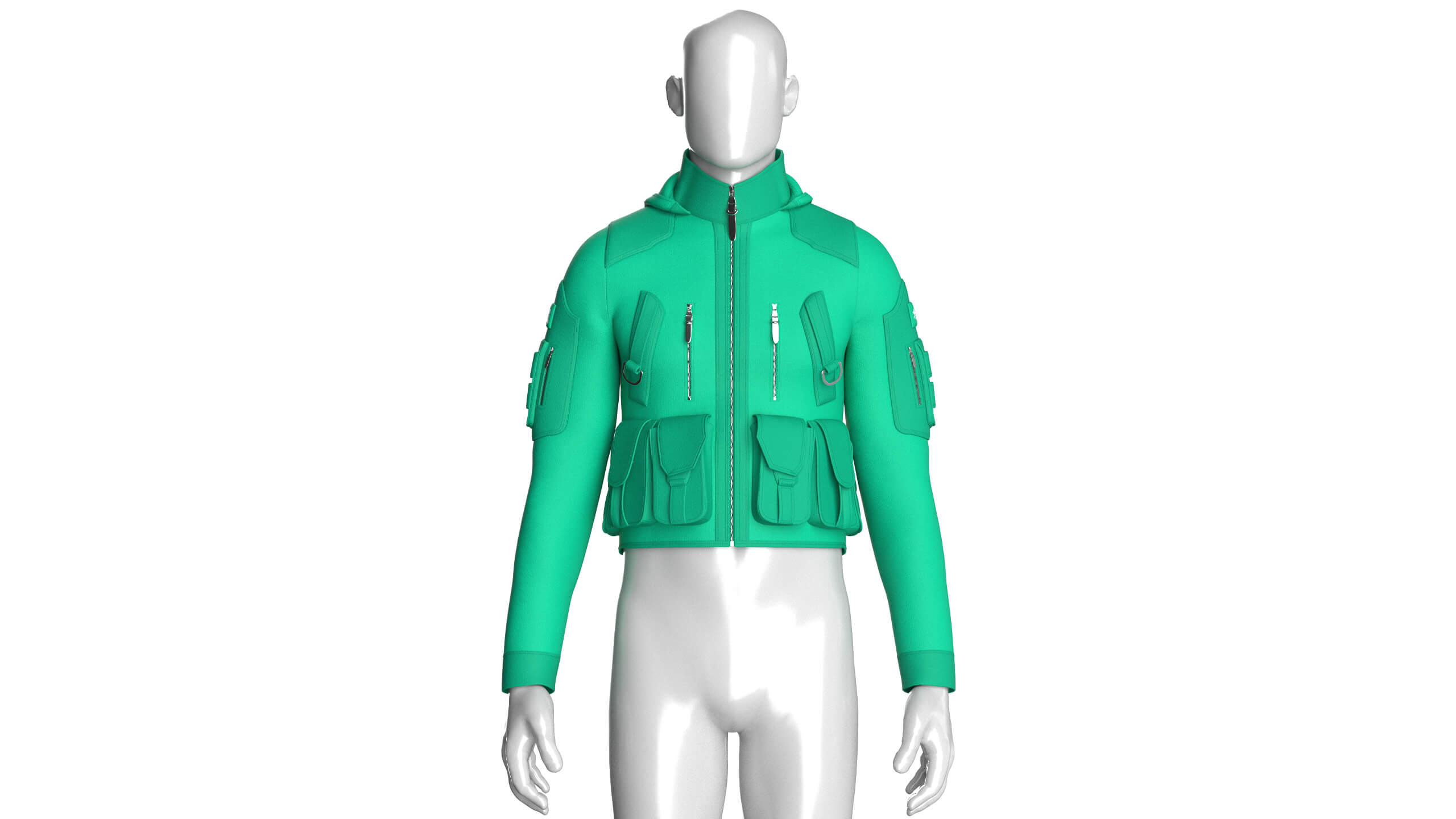 Men High Stand-Collar Full Zip Tactical Jacket 3D Model