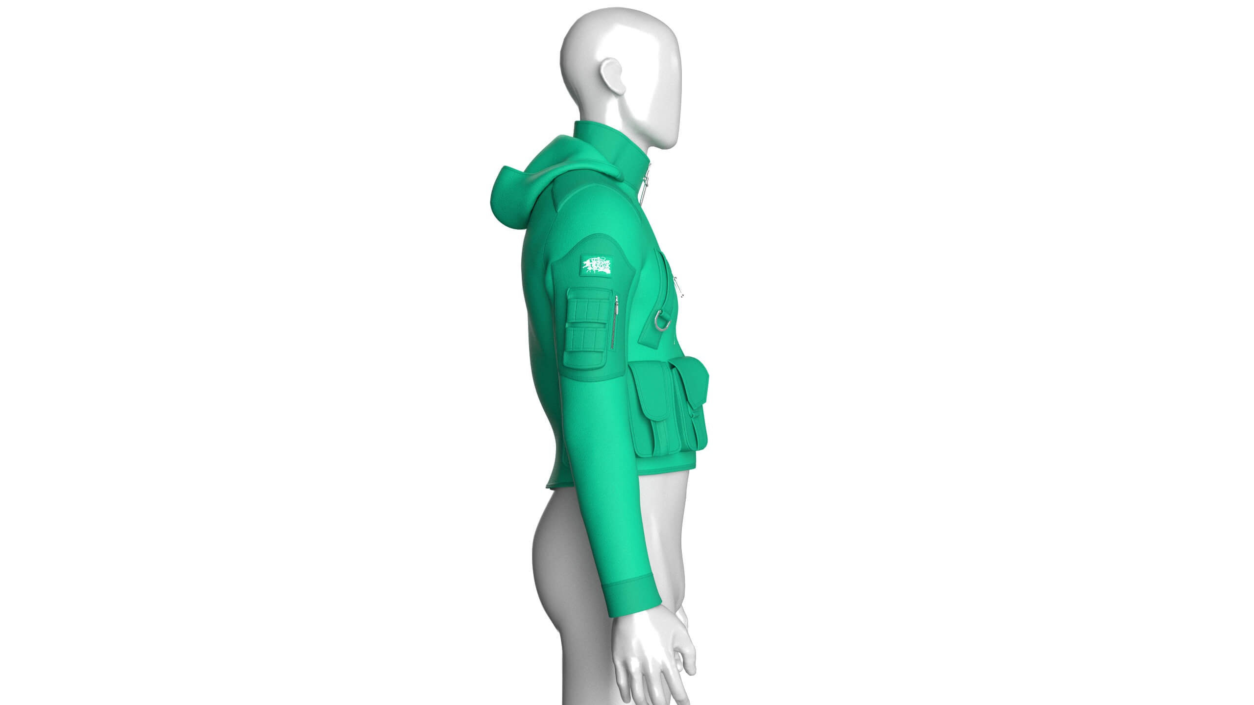 Men High Stand-Collar Full Zip Tactical Jacket 3D Model