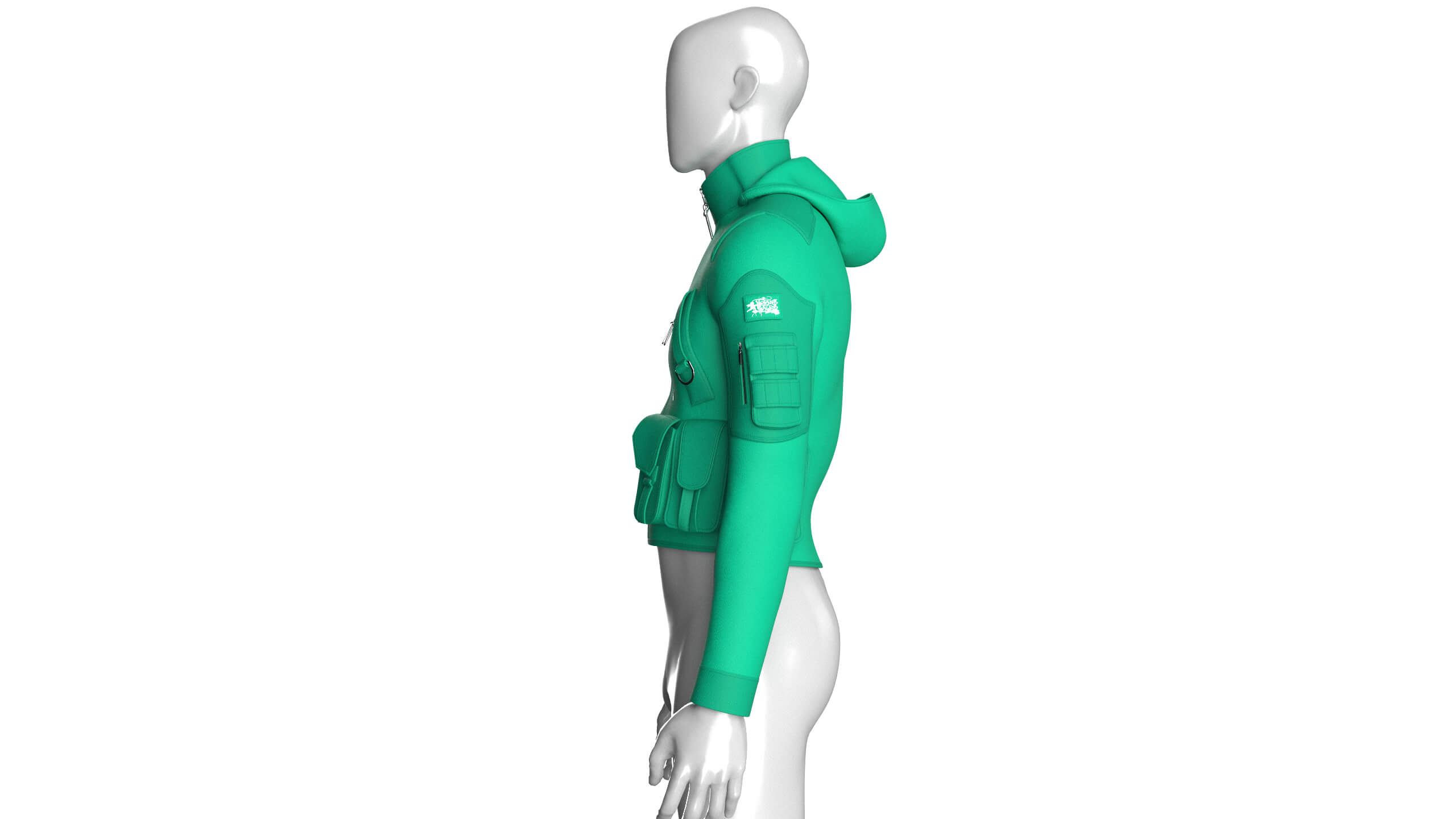 Men High Stand-Collar Full Zip Tactical Jacket 3D Model