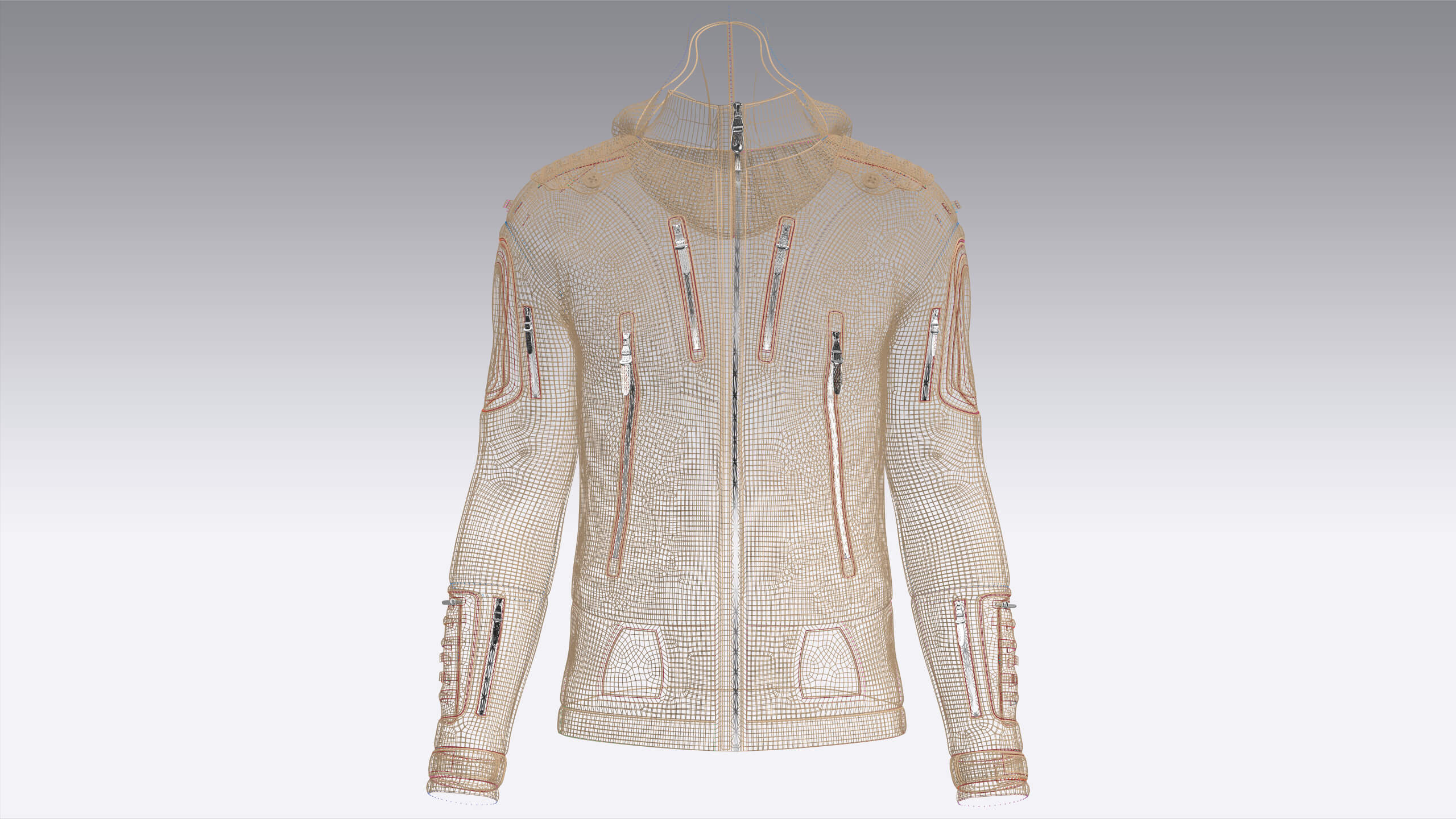 Men Multi Zip Pocket Hooded Utility Jacket 3D Model