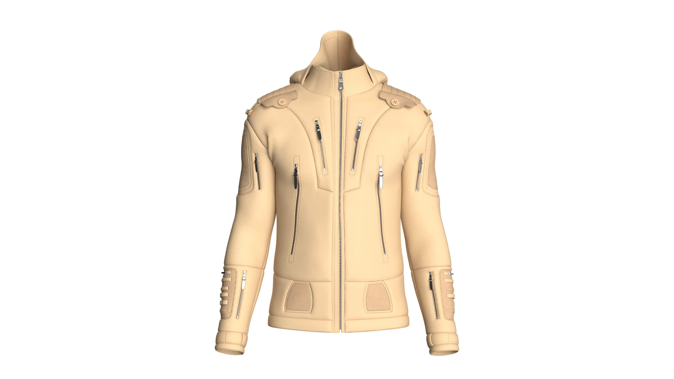 Men Multi Zip Pocket Hooded Utility Jacket 3D Model