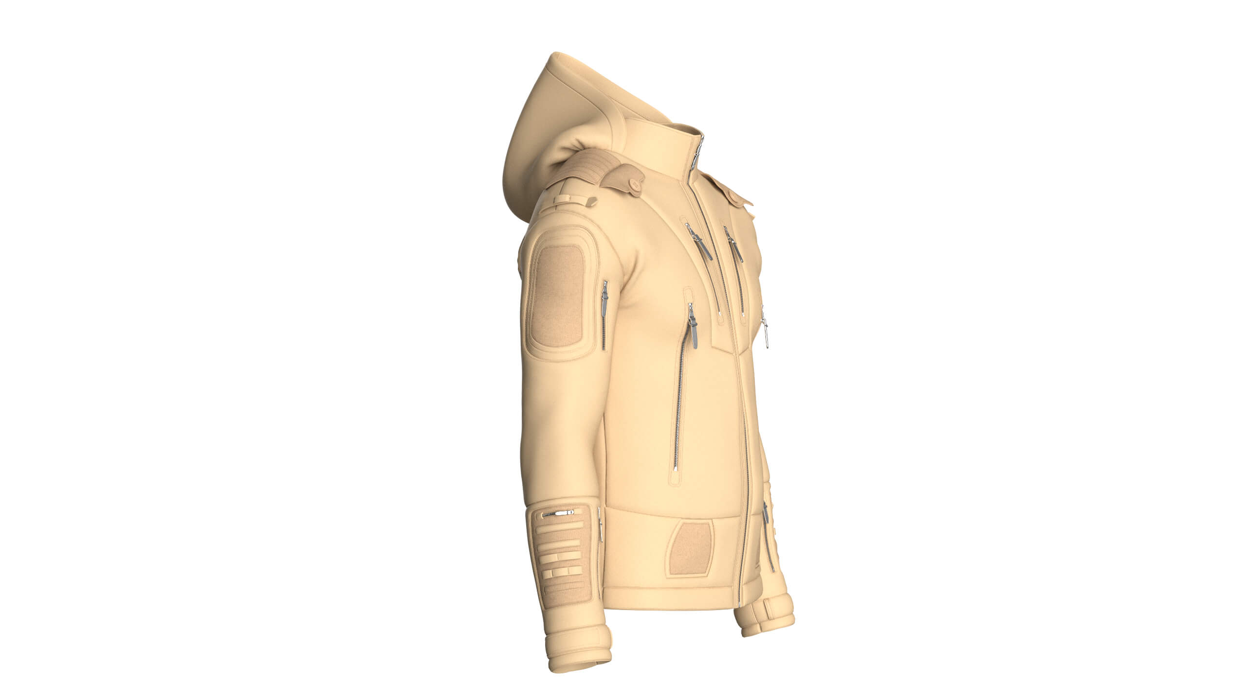 Men Multi Zip Pocket Hooded Utility Jacket 3D Model